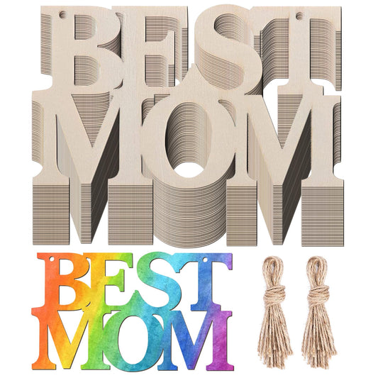 40PCS Mother's Day Unfinished Wood Crafts Best MOM Cutouts, Mothers Day Wood Crafts for Kids Mothers Day Tags Wooden Letters, Mom's Birthday Party Ornaments Happy Mother’s Day Gifts