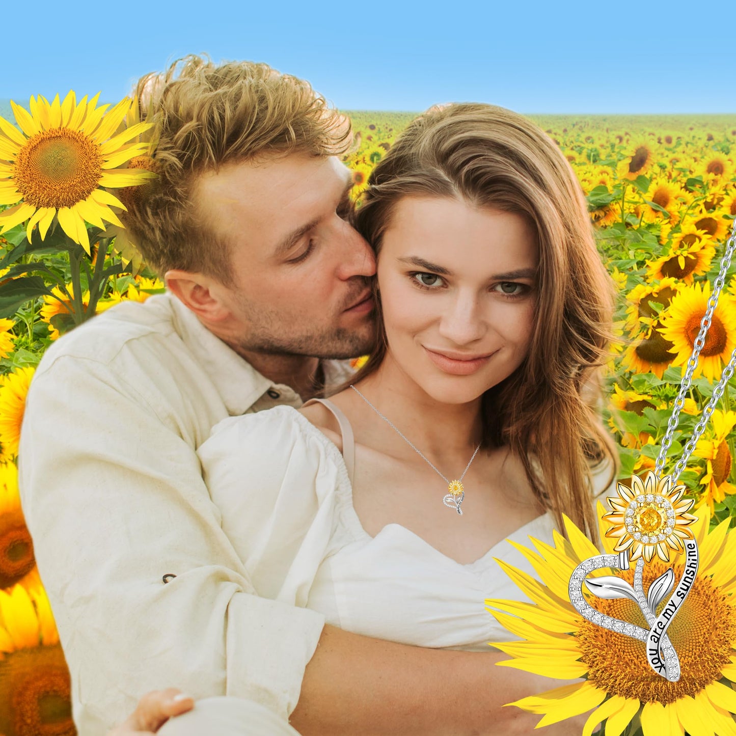 Jnrbecm Sunflower Necklaces for Women Anniversary Birthday Gifts for Women Wife Gifts for Her Sunflower Gifts You Are My Sunshine Necklace for Her Wedding Christmas Mom Mothers Day