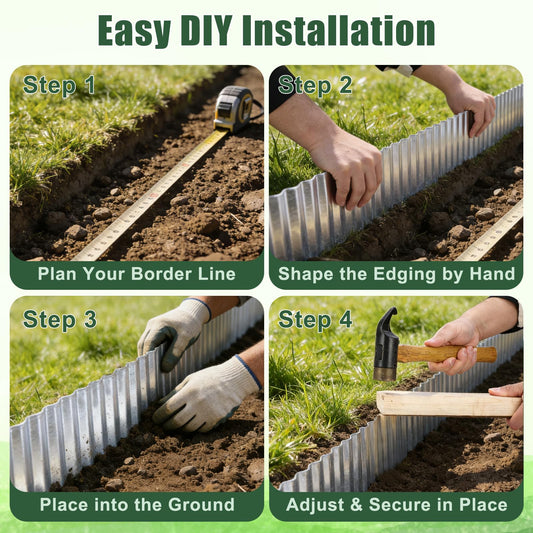 FEED GARDEN Heavy Duty Galvanized Steel Garden Edging 6 Inch x 40 Feet – Rust Resistant Metal Landscape Border, No-Dig Flexible Lawn Edging for Flower Beds, Yard & Walkways