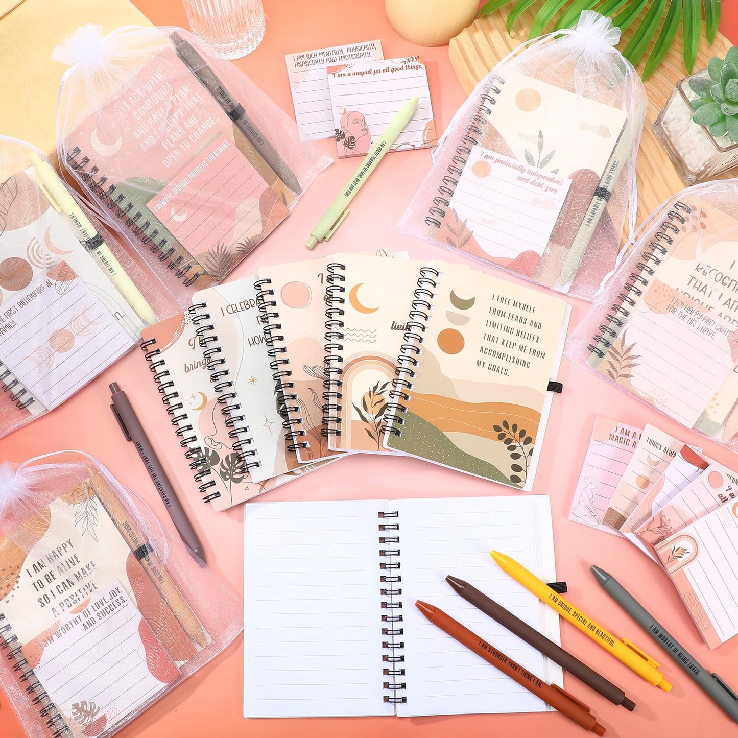 Funrous 36 Pcs/12 Set Positive Affirmation Gifts Gratitude Spiral Notebooks with Pens and Affirmations Stickers Motivational Encouragement Journal for Women Employee Adult Stationery Set Party Gifts