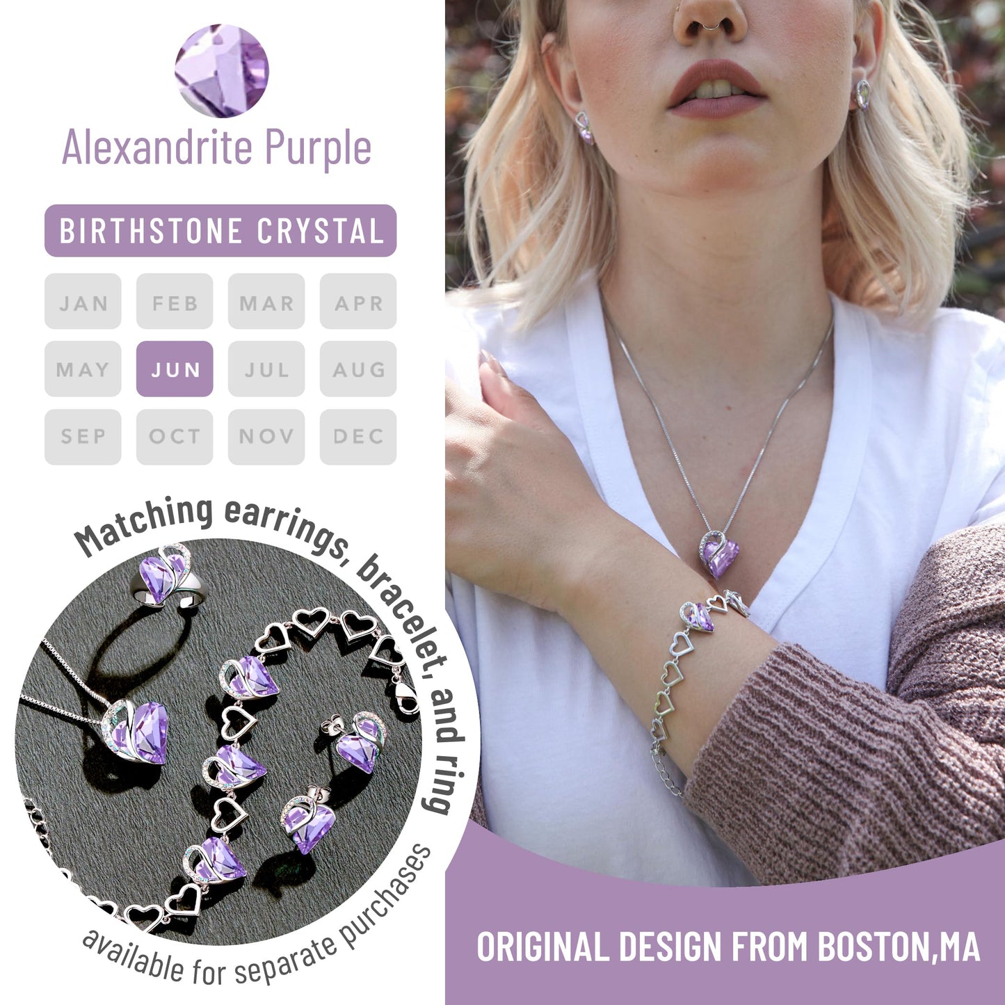 Leafael Mothers Day Gift Necklaces for Women, Infinity Love Birthstone Heart Pendant, Alexandrite Light Purple Crystal for June, Birthday Jewelry for Her, Mom, Wife, Silver Plated, 18" + 2" Chain