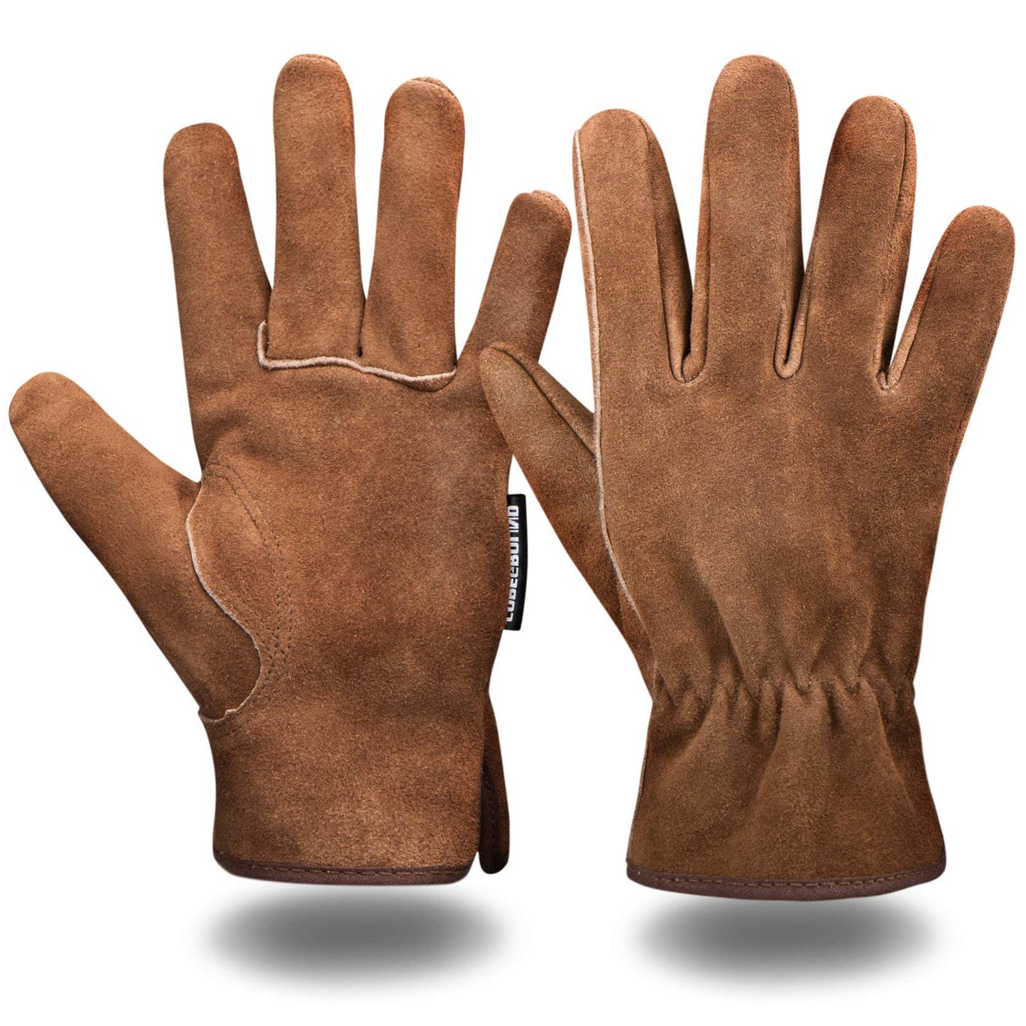 COREGROUND Leather Safety Work Gloves Gardening Carpenter Thorn Proof Truck Driving for Mens and Womens Waterproof heavy duty (Small, Brown)