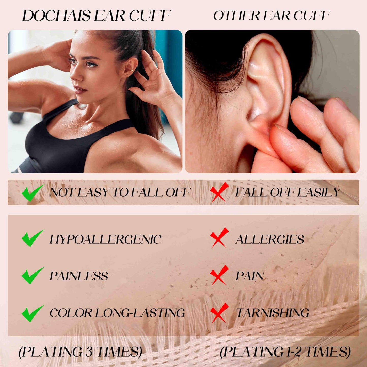 Dochais Ear Cuff Earrings for Women Non Piercing 14K Gold Plated Ear Cuff for Non Pierced Ears Clip on Cartilage Earring Dainty Fake Earrings G1