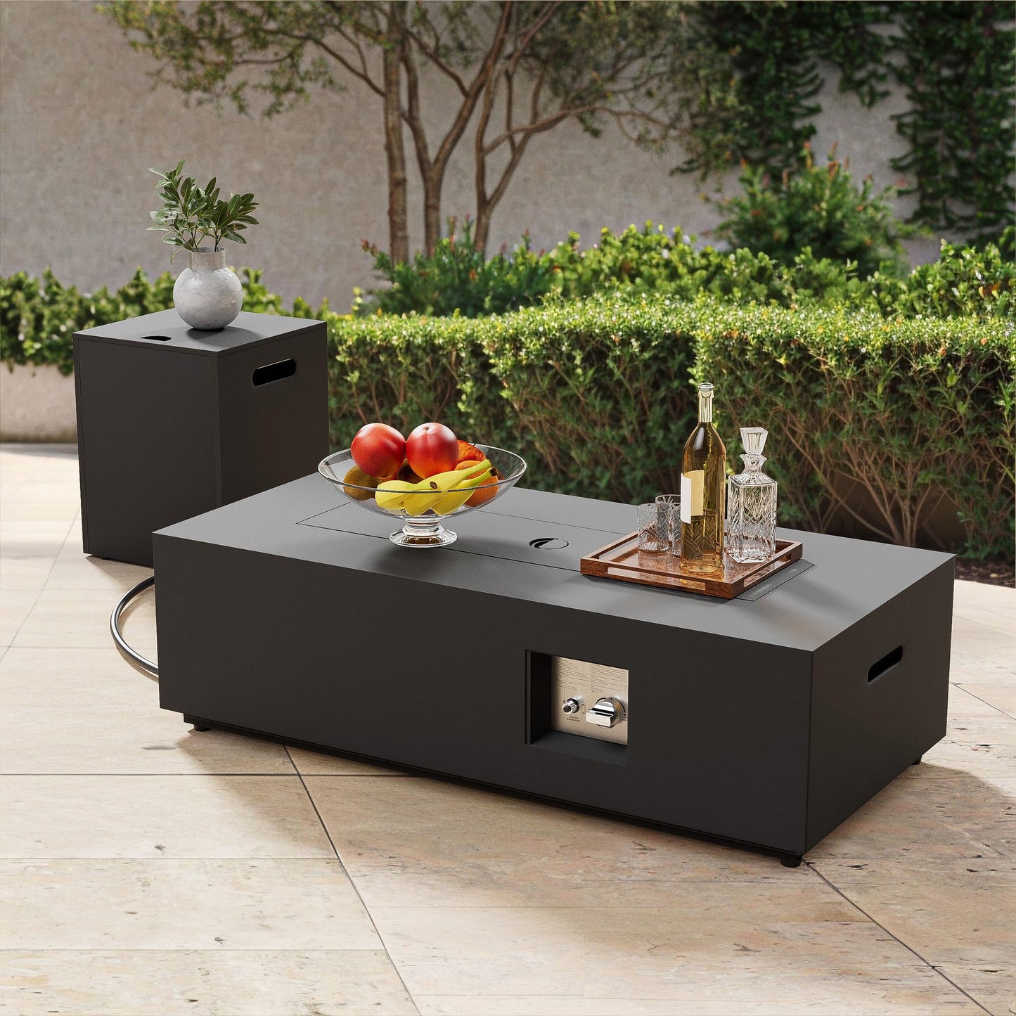 SUNPEAK 42" Rectangular Propane Fire Pit Table 50,000 BTU Fireplace Table with Wind Guard, Lid, Rocks and Cover - Fire Pits & Outdoor Fireplaces - Gas Fire Pits for Outside Patio (Black, 42")