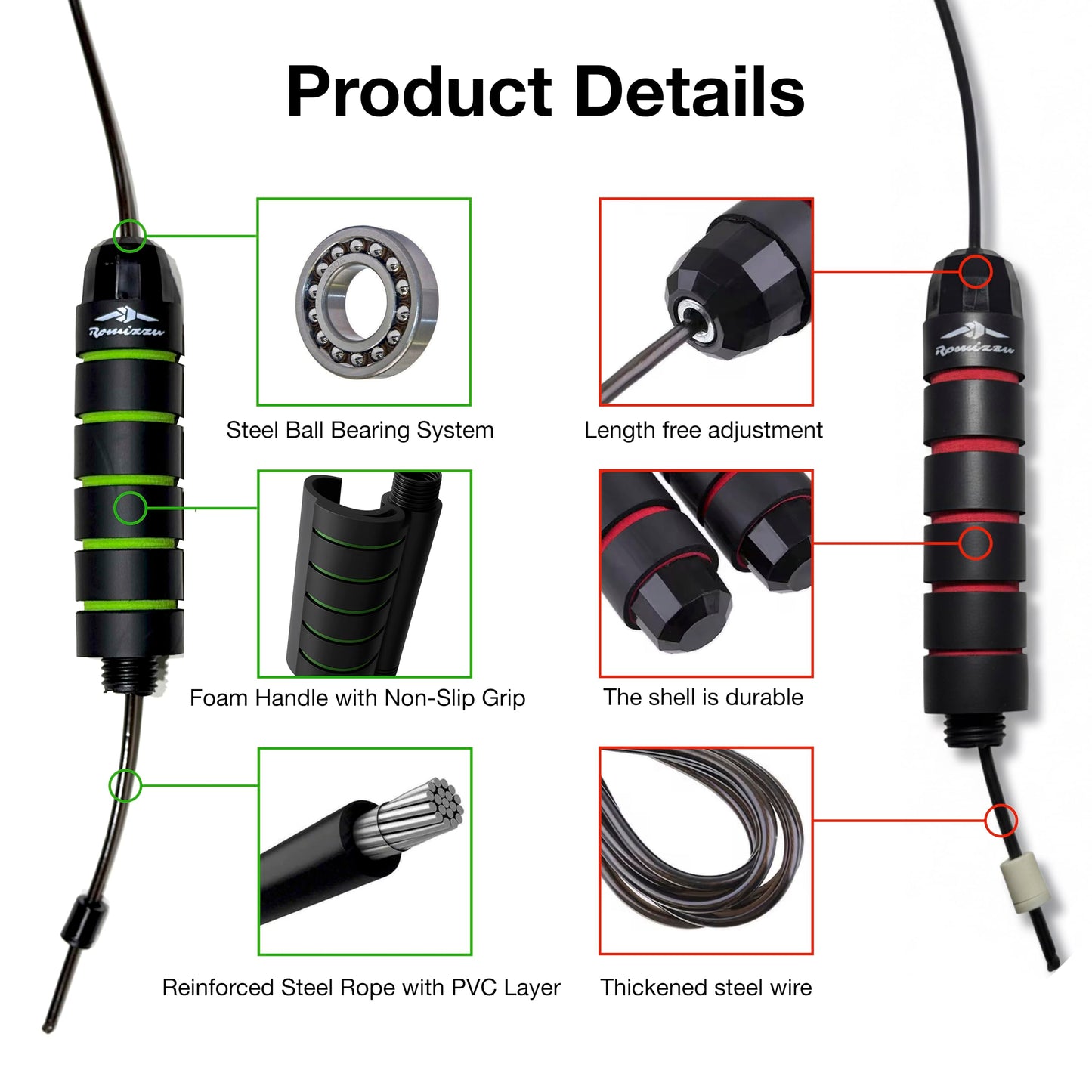 Romizzu Adjustable Speed Jump Rope for Boxing and Fitness, Tangle Free Steel Cable with Ball Bearings, Ergonomic Foam Handles, Includes Towel and Gift Box, Ideal for MMA Gym and Home Training