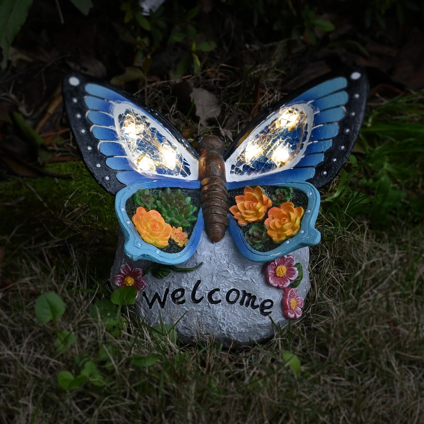 Yiosax-Garden Statue Butterfly Decor-Solar Outdoor Butterfly Light-Butterfly Figurine Decoration for Patio,Balcony,Yard,Lawn Ornament Garden Gift Women Mom