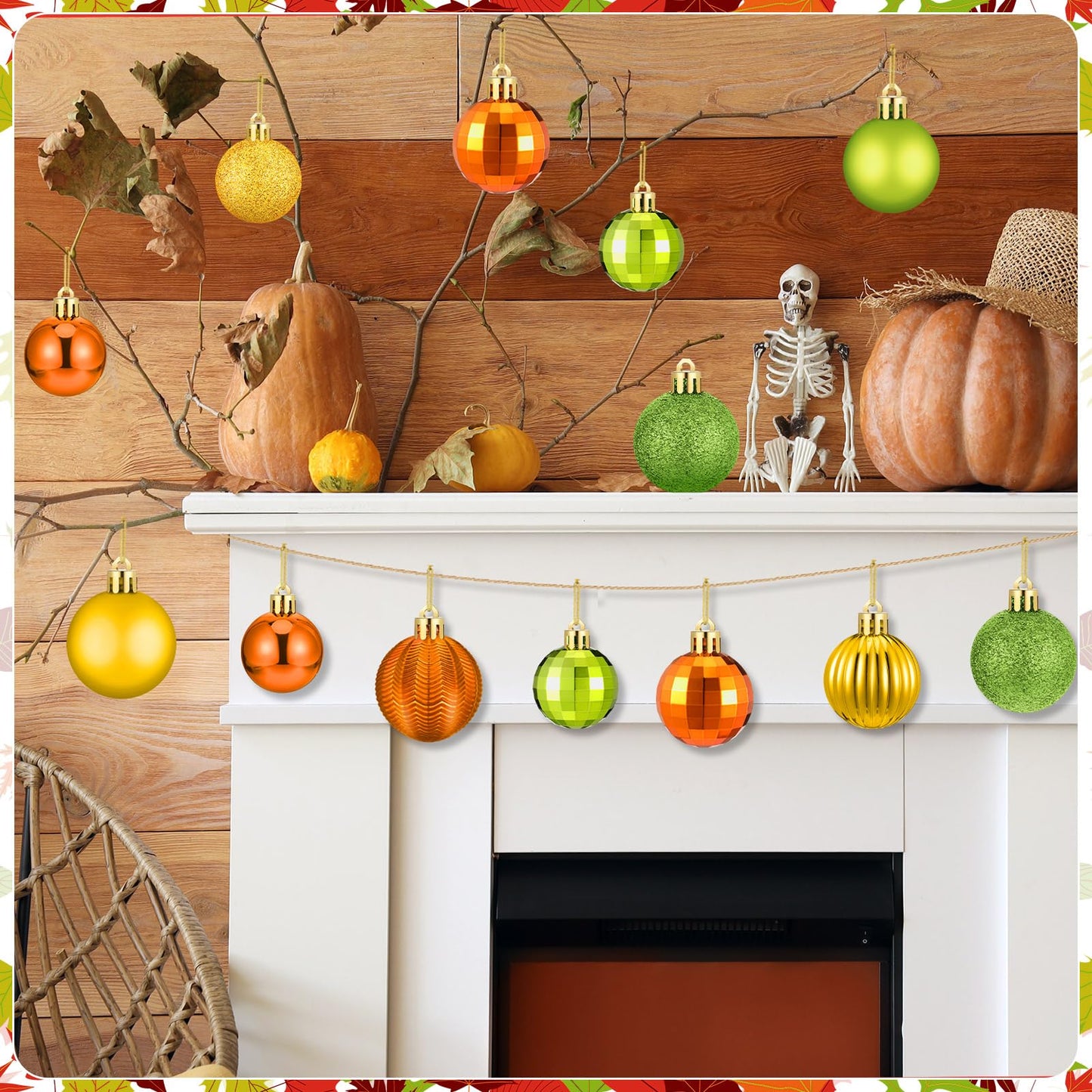 Lunmon 64 Pcs Fall Ball Ornaments Matt Glitter Lime Green Gold Orange Tree Ornament 1.6/1.97/2.4 Inch Autumn Thanksgiving Hanging Bulbs Fall Decorations for Home Tree Holiday Office Party Decor
