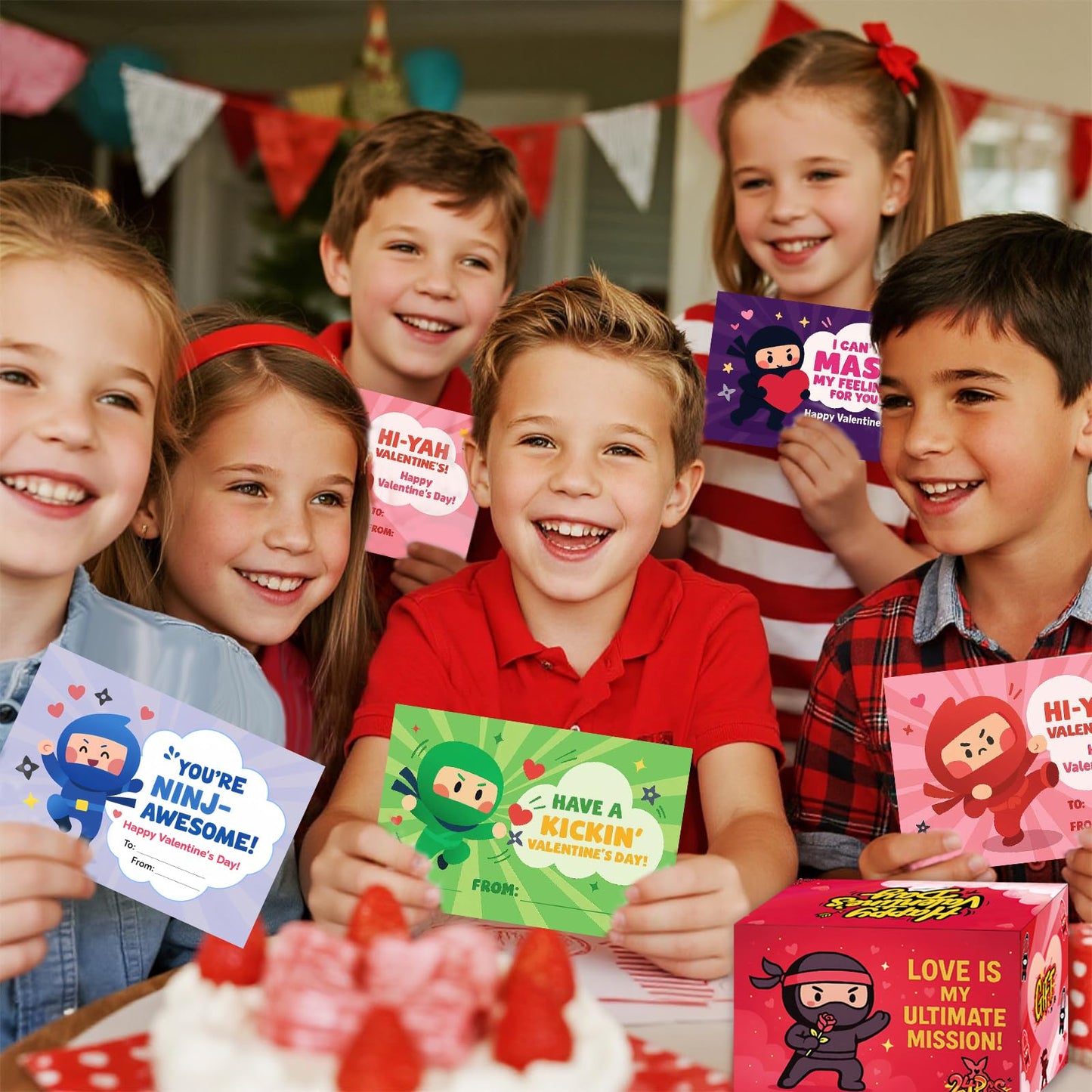 HFZCZW Valentines Day Cards for Kids,24 Pack Ninja Sticky Stress Relief Tricky Toys with Valentines Flying Elastic Slingshot Ninja Toys,Valentine Exchange Gift for Kids Girls