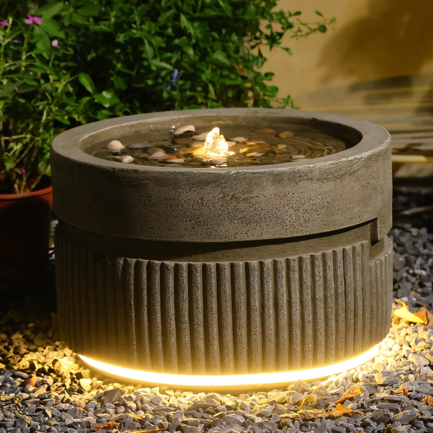 Sunlinua Small Modern Outdoor Water Fountain with Led Lights Tiered Cascading Waterfall Feature with Quiet Pump Floor Water Fountain for Patio Garden Backyard Decking Home and Indoor Décor Brown