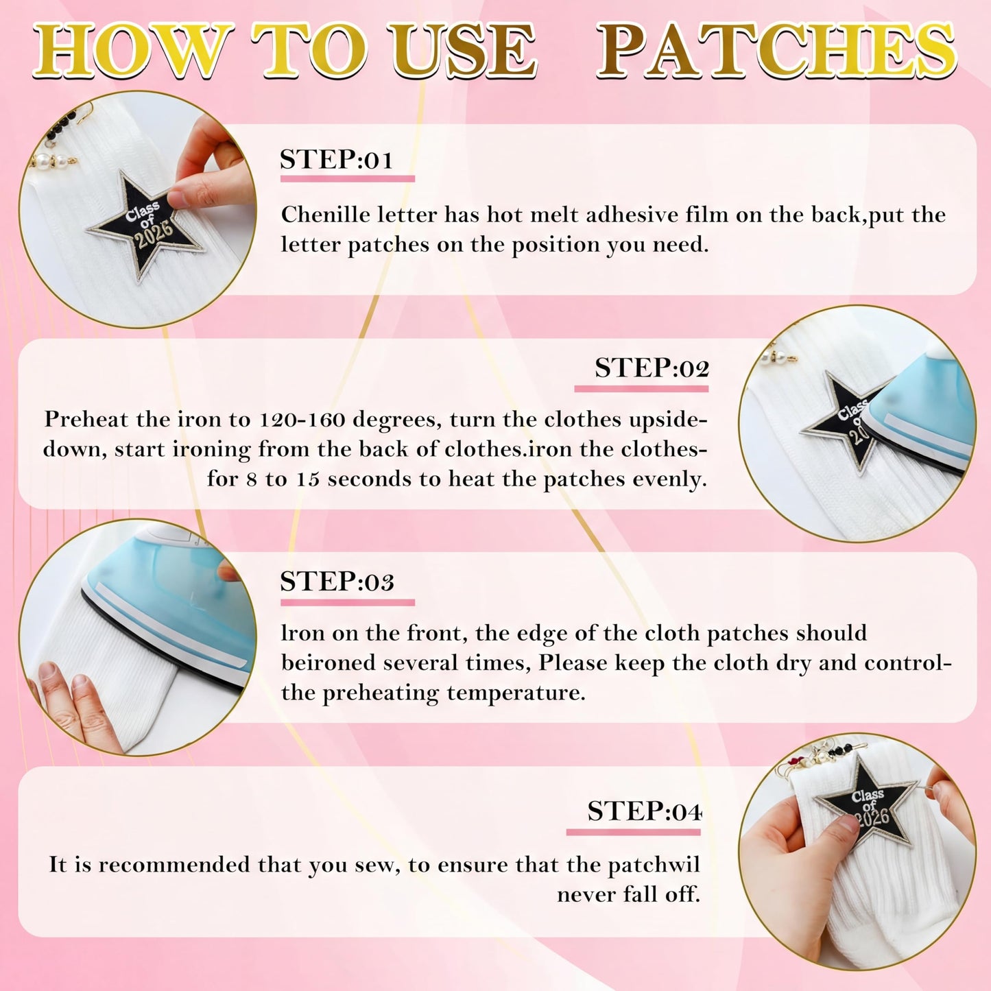 Wavwavw 35 Pcs Graduation Junk Sock Charms with 8 Graduate Iron-on Patches, Class of 2026 DIY Sock Pins Jewelry Accessories Graduation Shoes Brooch Accessories for Women Clothes Hats Scarf Shawl