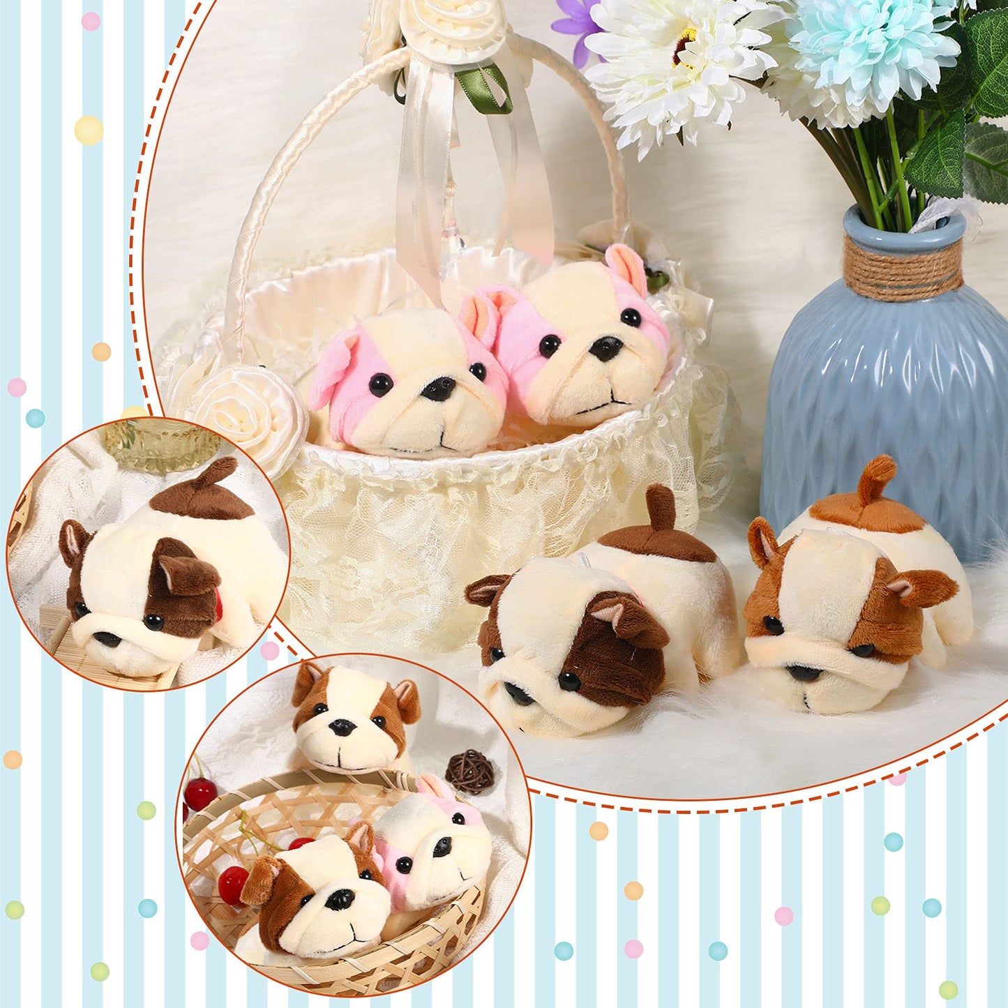Sumind 9 Pcs 4" 5" Mini Plush Stuffed Dog Party Favor Small Puppy Stuffed Animal Bulk Soft Toy Doll Cute for Kids Graduation School Gift Baby Shower Birthday Adopt Party(Fluffy Puppy)