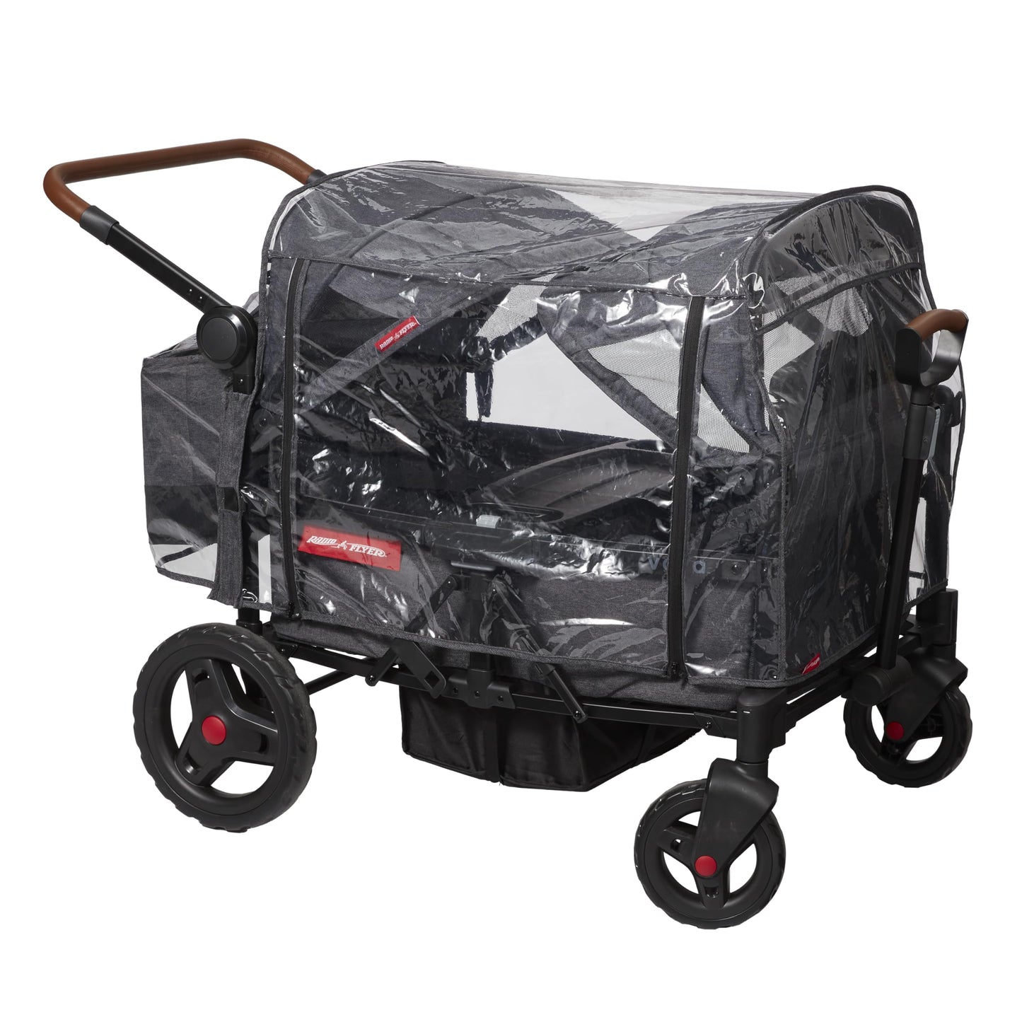 Radio Flyer Voya Quad Stroller Wagon Rain Cover with Storage Bag, Black, Waterproof Stroller Cover for 4-Seater Wagon, Fast-Drying Design, Zippered Side Panel for Easy Access