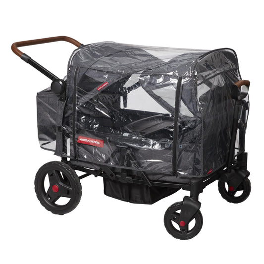 Radio Flyer Voya Quad Stroller Wagon Rain Cover with Storage Bag, Black, Waterproof Stroller Cover for 4-Seater Wagon, Fast-Drying Design, Zippered Side Panel for Easy Access