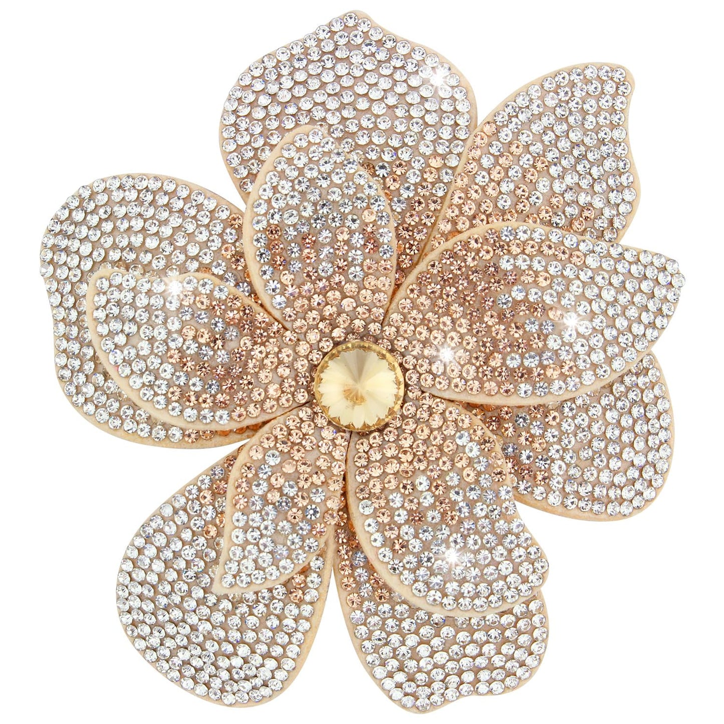 Merdia 3.74 Inches Rhinestone Camellia Flower Brooch Pins & Hair Clips for Women Elegant Created Crystal Lapel Pin Brooches Wedding Party Champagne and white