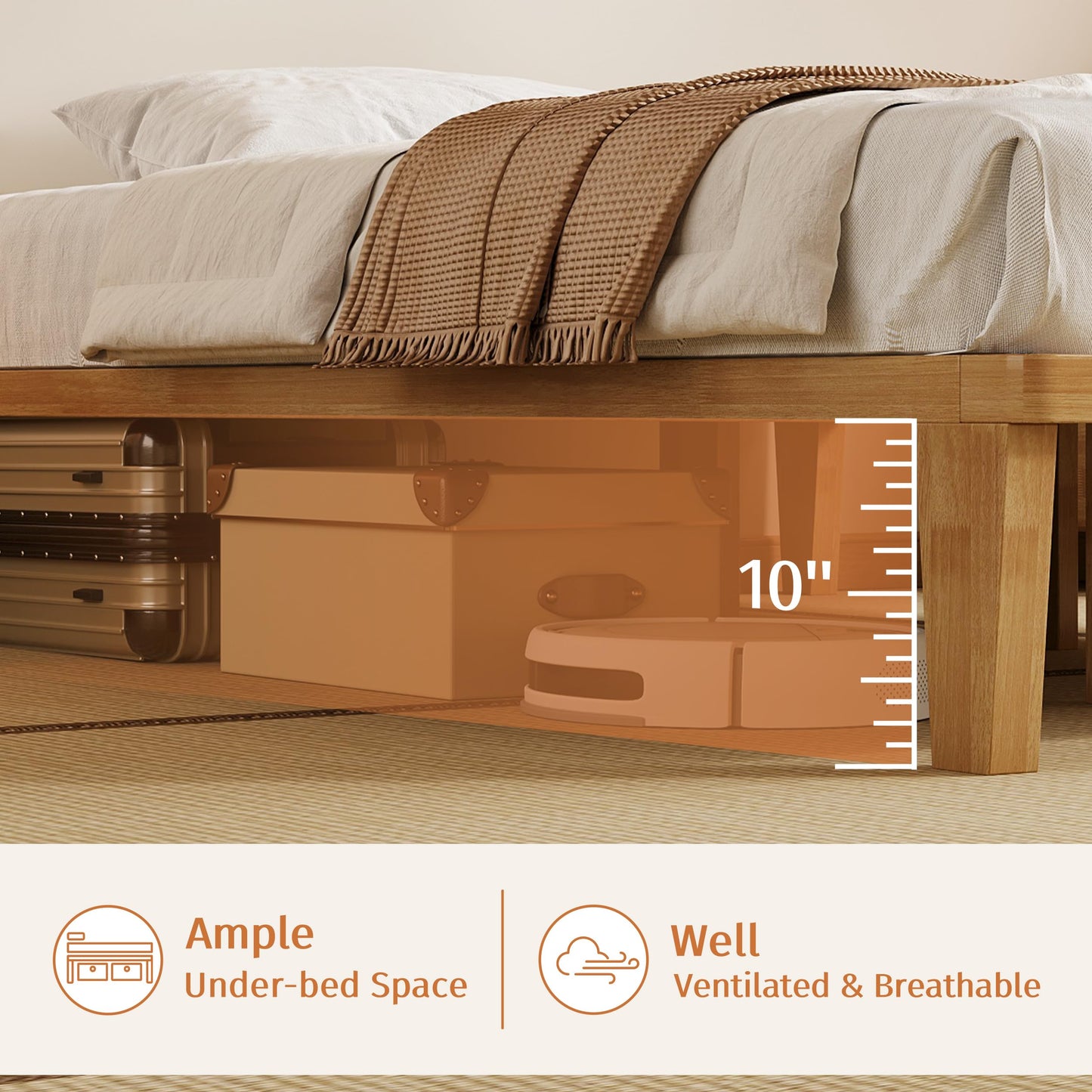 IOTXY King Platform Bed Frame - 12 Inch Solid Wood Mattress Foundation Base with Heavy-Duty Support Slats & Legs, Rubberwood King-Size Bedframe