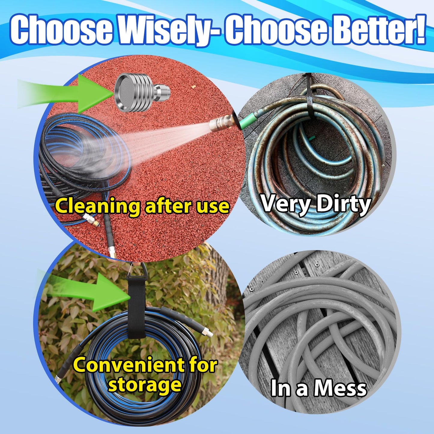 VIVIDWASH Sewer Jetter Kit for Pressure Washer(100FT),1/4" NPT Drain Cleaner Hose 5800PSI with 3 Sewer Jet Nozzles，Pearl Corsage Pin，Marking Ring,Spray Nozzle，Teflon Tape&Gloves