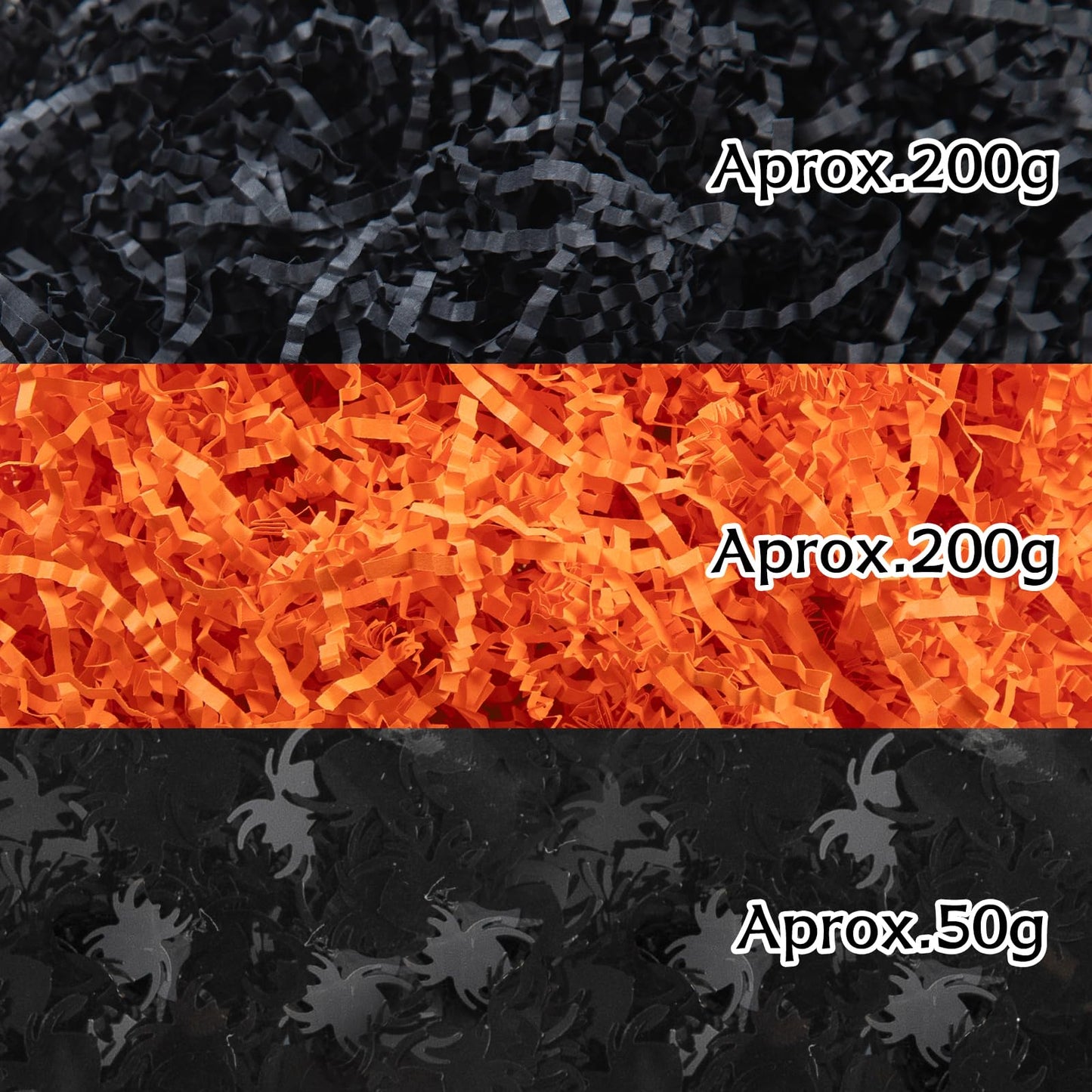 Jocomoni 1LB Halloween Crinkle Cut Paper Shred, Black Orange Crinkle Cut Paper with Spider Confetti Halloween Shredded Paper Filler for Gift Wrapping Craft DIY Packaging Filling Party Supply
