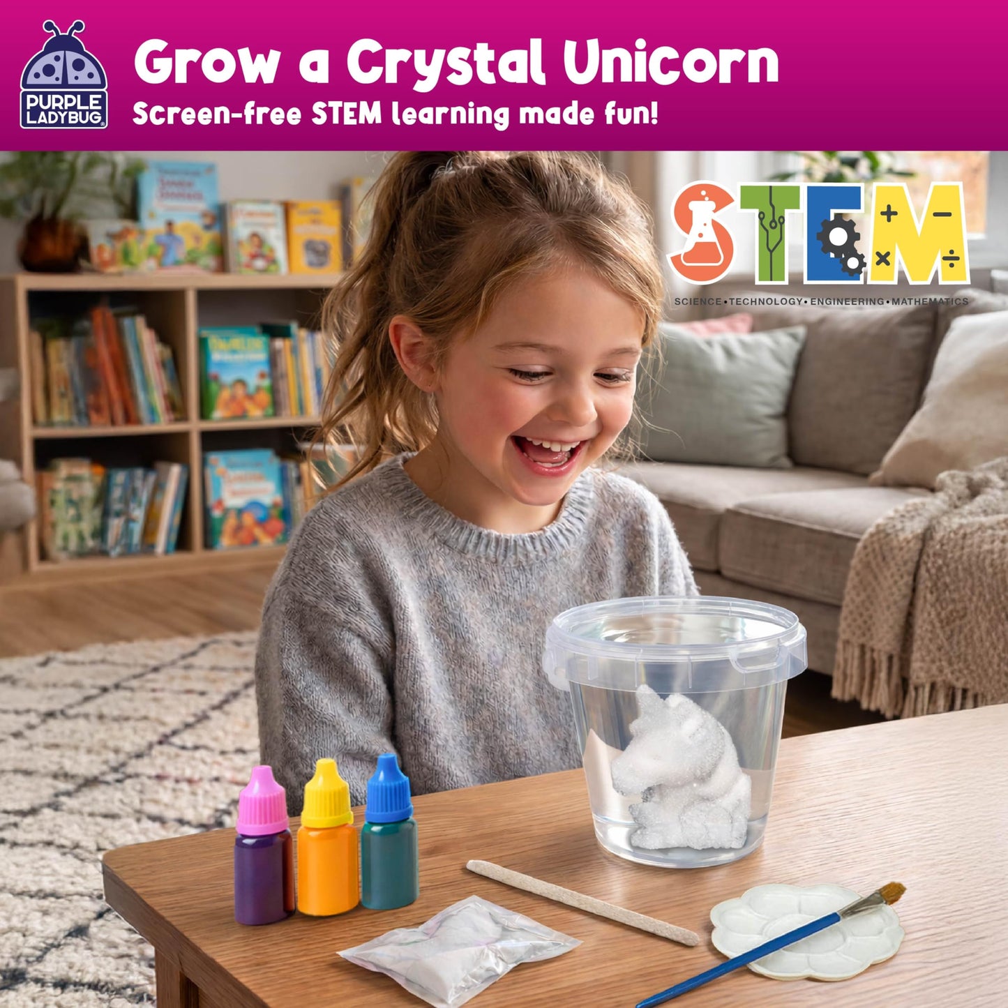 Crystal Growing Kit-Birthday Gifts for Kids Ages 4 5 6 7 8, Crystal Making Experiment for Girls, Grow Your Own Unicorn Crystal, STEM Kit for Girls, Fun Summer Vacation Science Activity for Kids