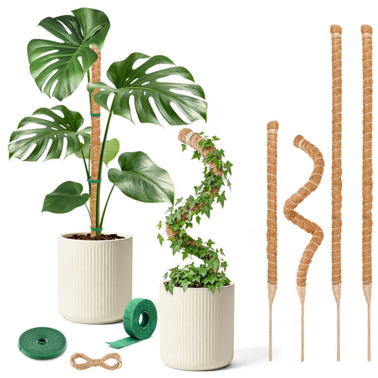 4 Pack Moss Pole, 2 Pack 28" & 2 Pack 48" Bendable Monstera Plant Support, Plant Stakes for Climbing Indoor Plants, Coco Coir Moss Pole for Potted Plants, Pothos, Philodendron