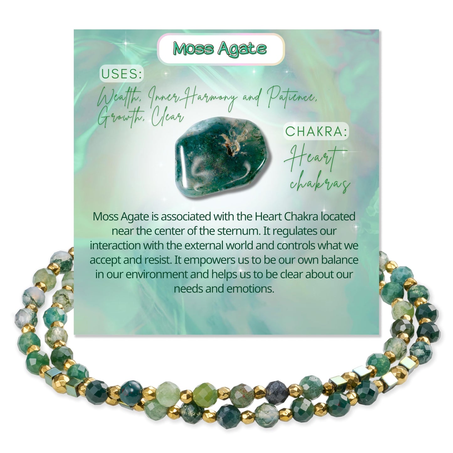 Farfume Moss Agate - Inner Harmony - Crystal Beaded Bracelets, Chakra 4mm Natural Stone Beads Bracelets, Gemstone Spiritual Jewelry Gifts for Mother's Day