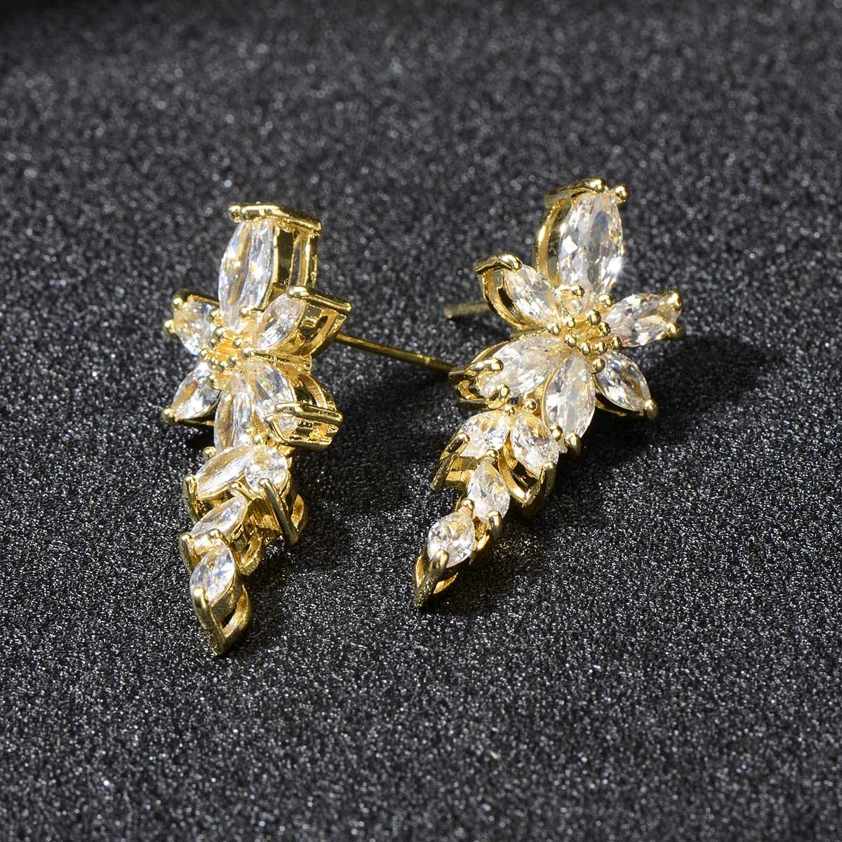 Cubic Zirconia Bridal Earrings Women’s Marquise CZ Cluster Floral Leaf Crystal Rhinestone Dangle Drop Earring for Bride Bridesmaids Mother of Bride Party Prom
