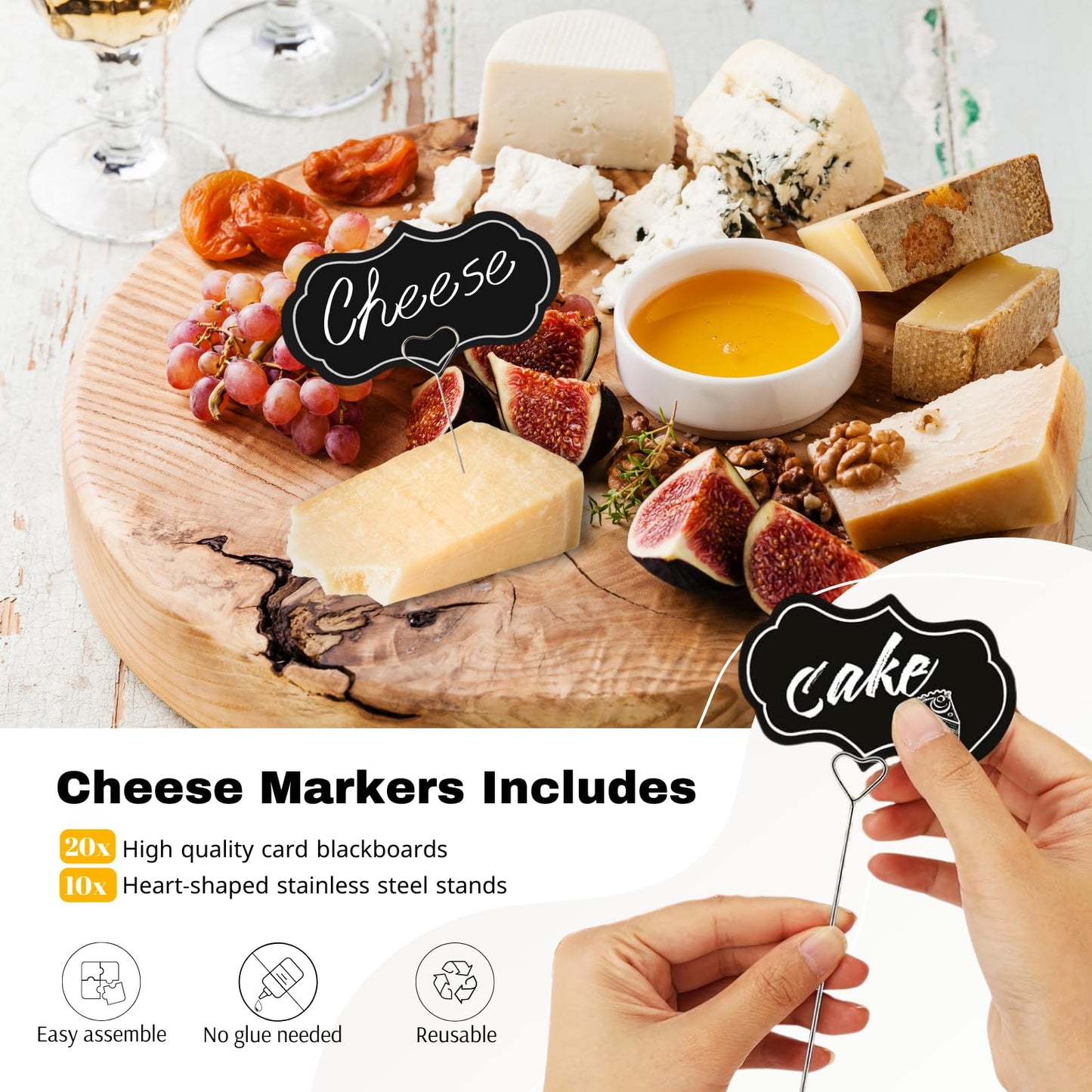 Charcuterie Board Accessories Set - Cheese Knife & Spreader, Charcuterie Cocktail Picks, Small Serving Bowls, Cheese Markers & Mini Tongs for Valentine Charcuterie Platter & Grazing Board (Black)
