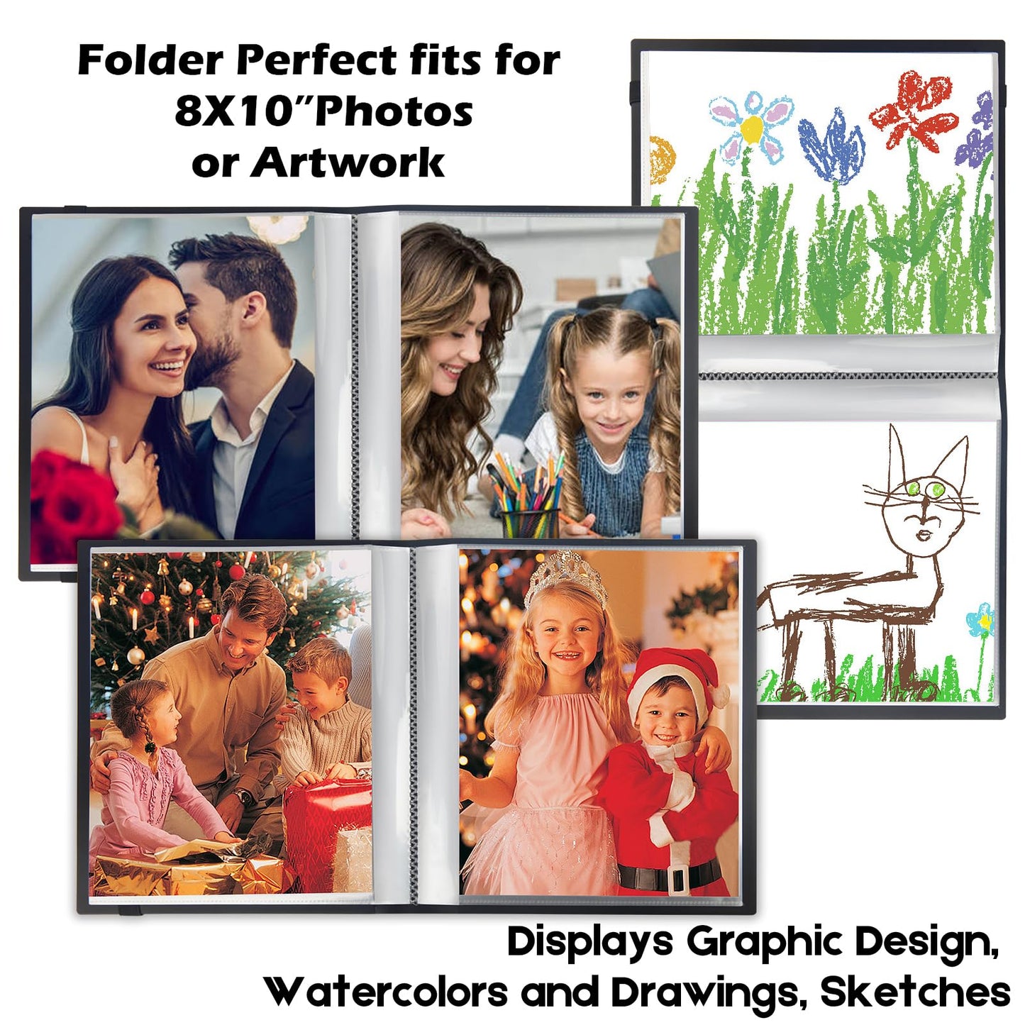 Aevdor Photo Album 8x10, 8x10 Photo Album Book Holds 68 Photos, Art Portfolio Binder for 8 x 10 Pictures, 10 x 8 Sheet Protector Folder for Photos, Kids Artwork, Sketch (Black)