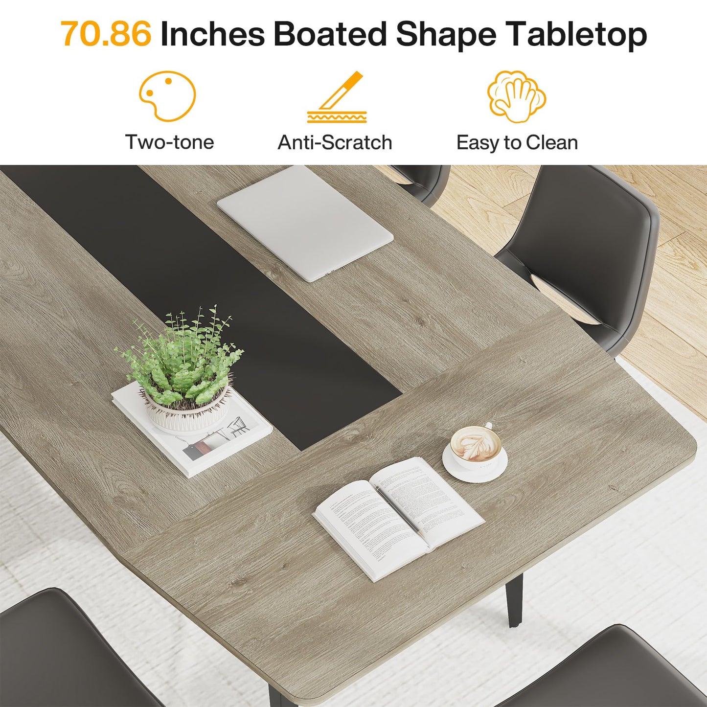 Tribesigns 6FT Conference Table, 70.86L x 35.43W x 29.52H Inches Boat Shaped Meeting Table, Industrial Grey Seminar Table for Office Meeting Conference Room