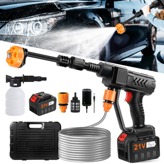 Pircaath Cordless Pressure Washer Gun, Battery Power Washer, 500PSI High Pressure Cordless Power Washer, Portable Pressure Washer with 6-in-1 Nozzle, Handheld Power Washer for Car,Garden,Home
