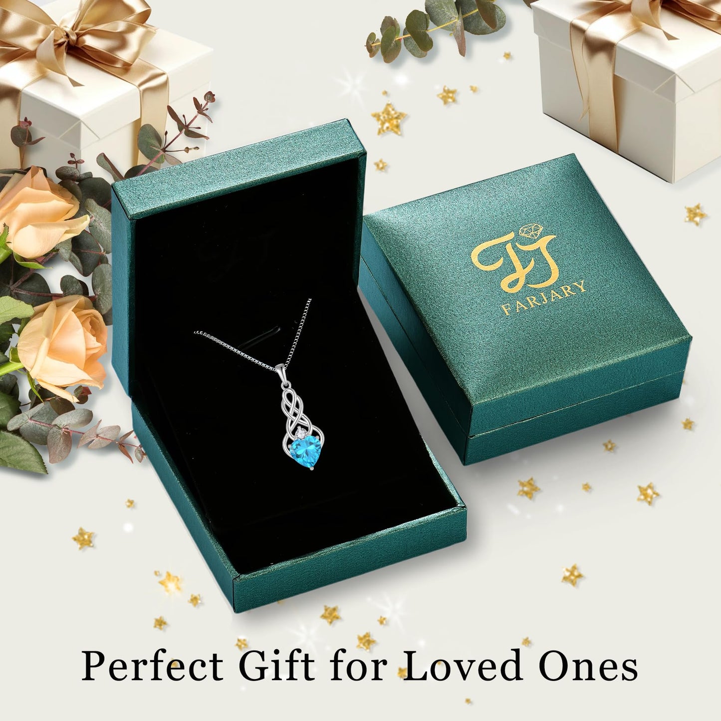 FJ Infinity Celtic Knot Jewelry Set for Women 925 Sterling Silver Aquamarine Necklace and Earrings Set March Birthstone Jewelry Gifts