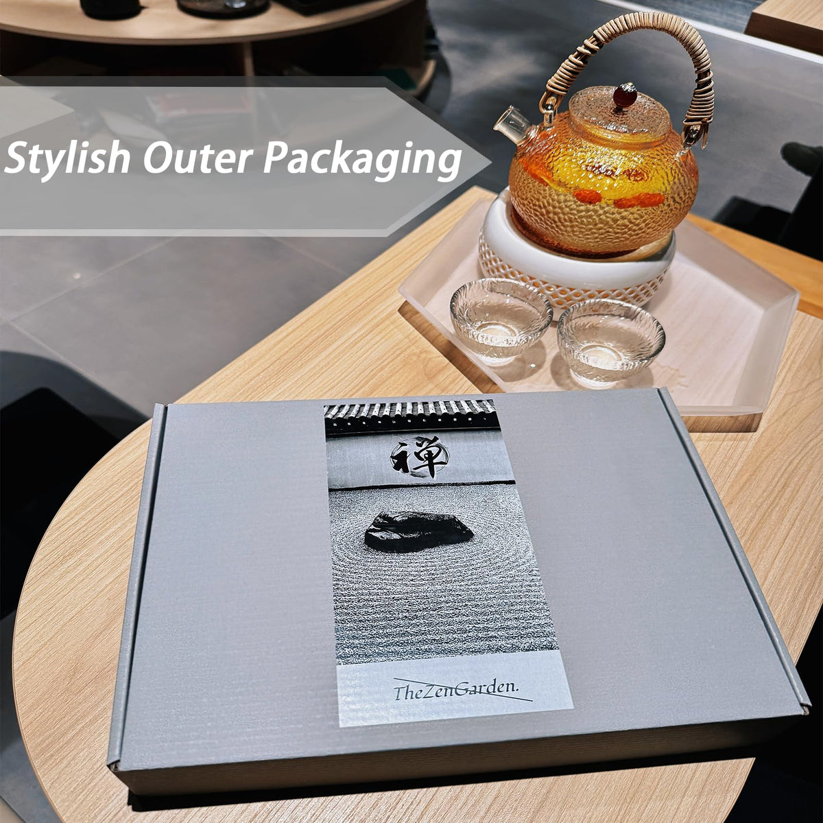 SRAYW Zen Garden Kit for Desk Decor. 11x7.5'' Beautiful Japanese Mini Zen Garden Meditation Gifts Set for Home,Office Desk＆Meditation Room.6 Tools ＆ 18 Accessories. Zen Sand Tray Therapy