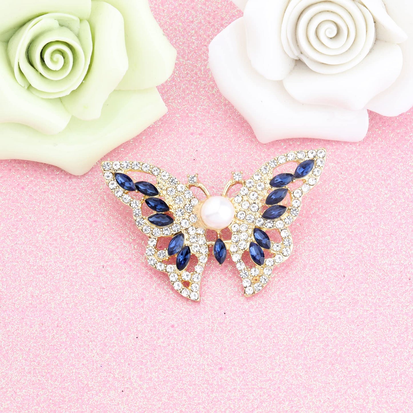 FEELMEM Crystal Rhinestone Butterfly Brooch Pin Blue Color Butterfly Brooches for For Women Wedding/Banquet/Birthday Party (blue)