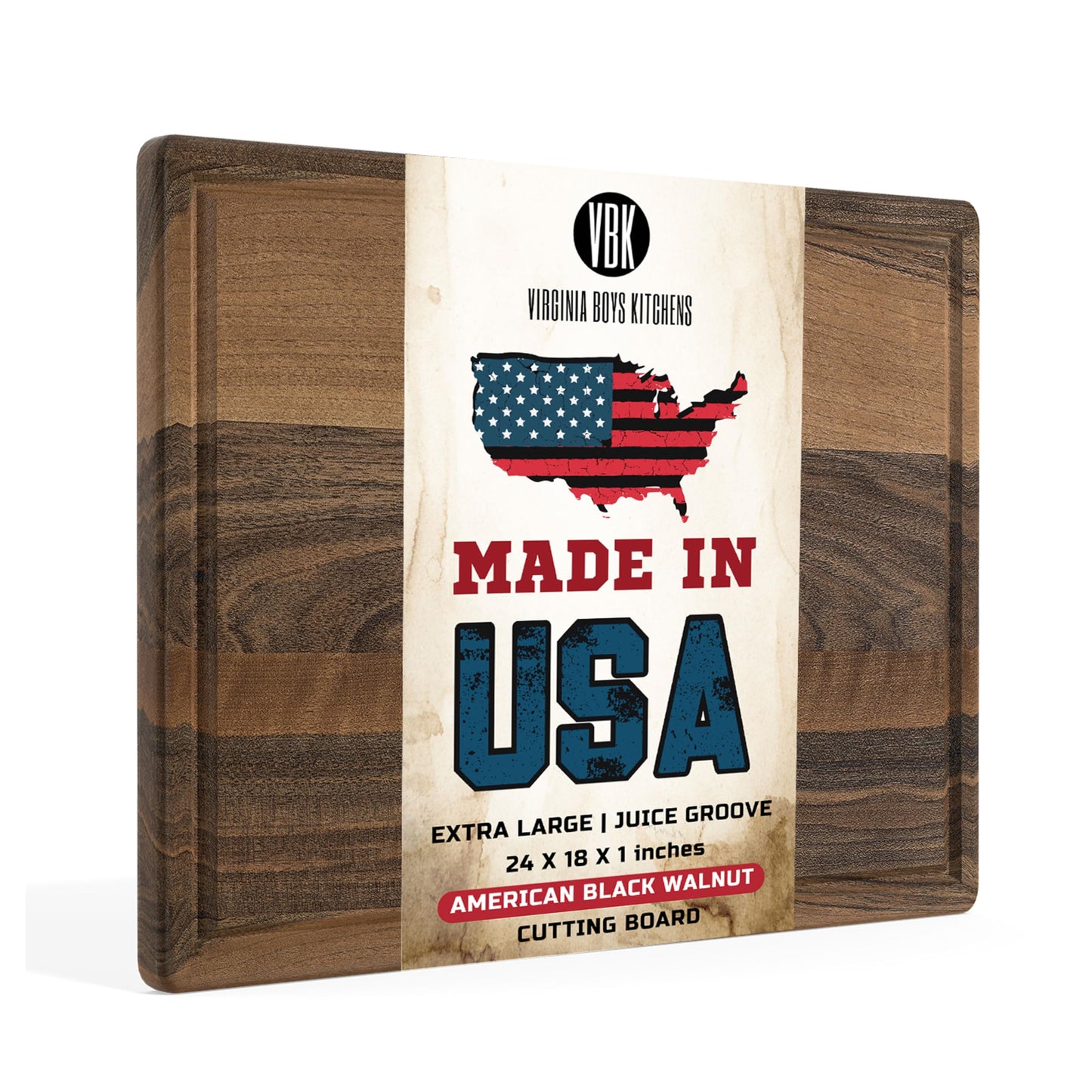 Virginia Boys Kitchens - Made in USA - Extra Large Walnut Wood Cutting Board - Brisket and Turkey Carving Board - Reversible with Juice Groove (Walnut, 24inx18inx1in)