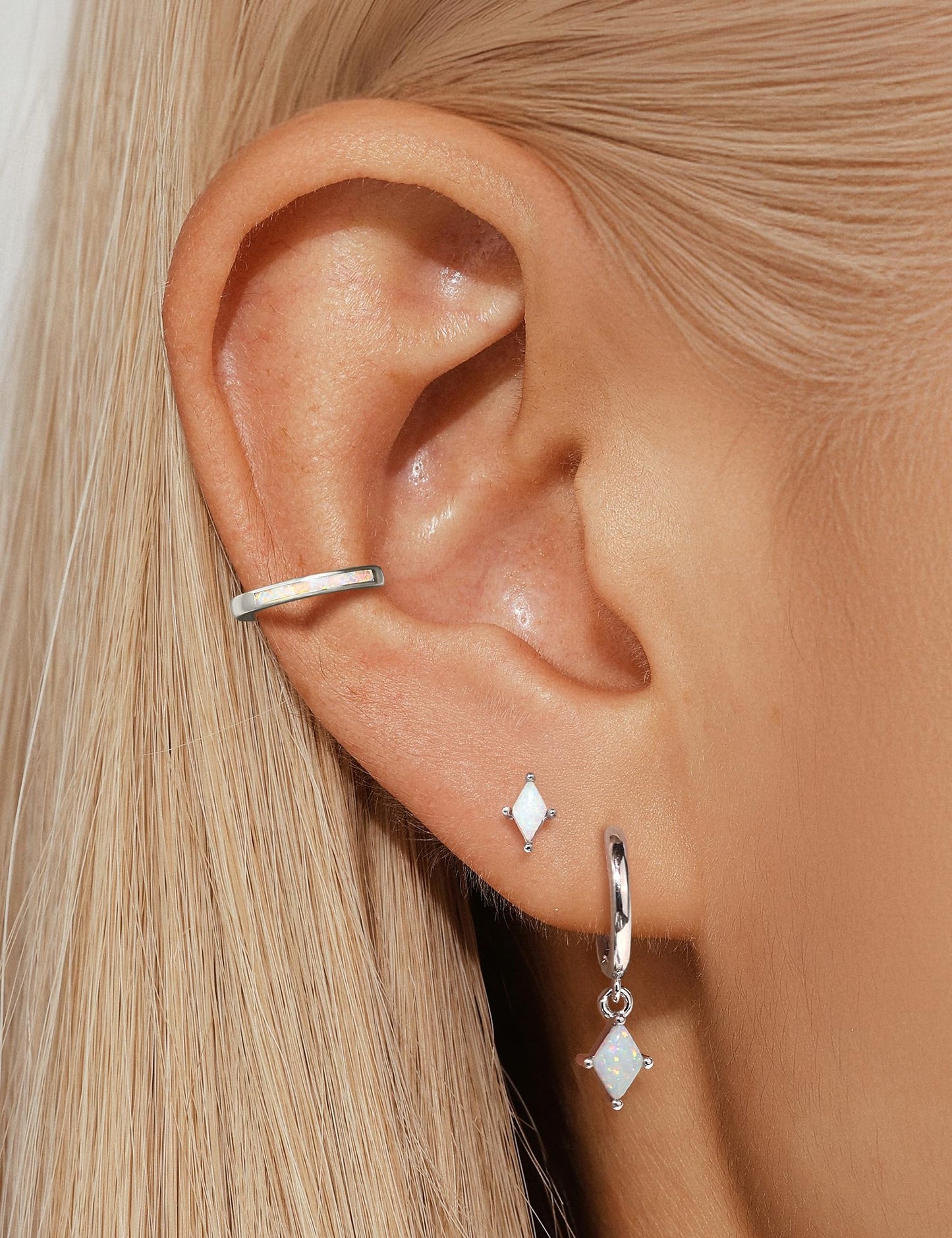 Angelady Sterling Silver Opal Earrings Set for Women, Hypoallergenic S925 Opal Hoop Earrings for Women, Dainty Silver Opals Dangle Earring Stacks for Women Trendy Opals Jewelry Gifts 2026