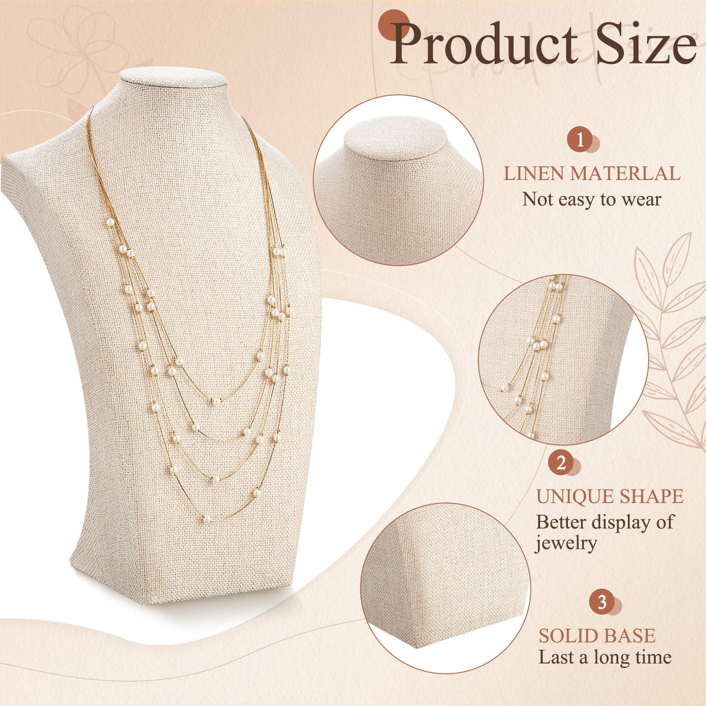 Kigley 3 Pcs Linen Jewelry Display Bust Necklace Display Stand Necklace Mannequin Holder for Jewelry Selling Trade Shows(Beige,13.4 x 8.1 Inch)