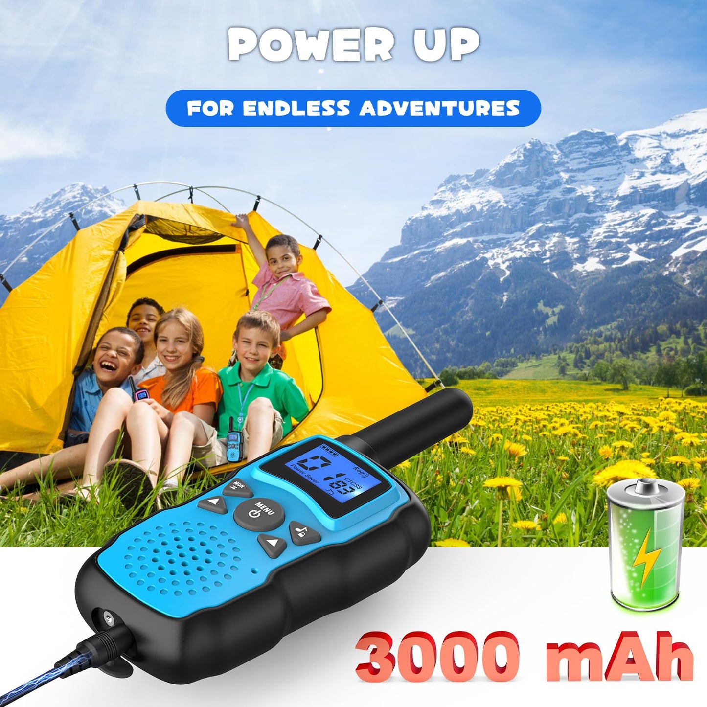 Wishouse Walkie Talkies for Kids Rechargeable Long Range, Xmas Birthday Gift for Boys Girls 4 5 6 7 8 9 10 Year Old, Hiking Gear Camping Games, Toys with Flashlight, VOX, Easy to Use 3 Pack