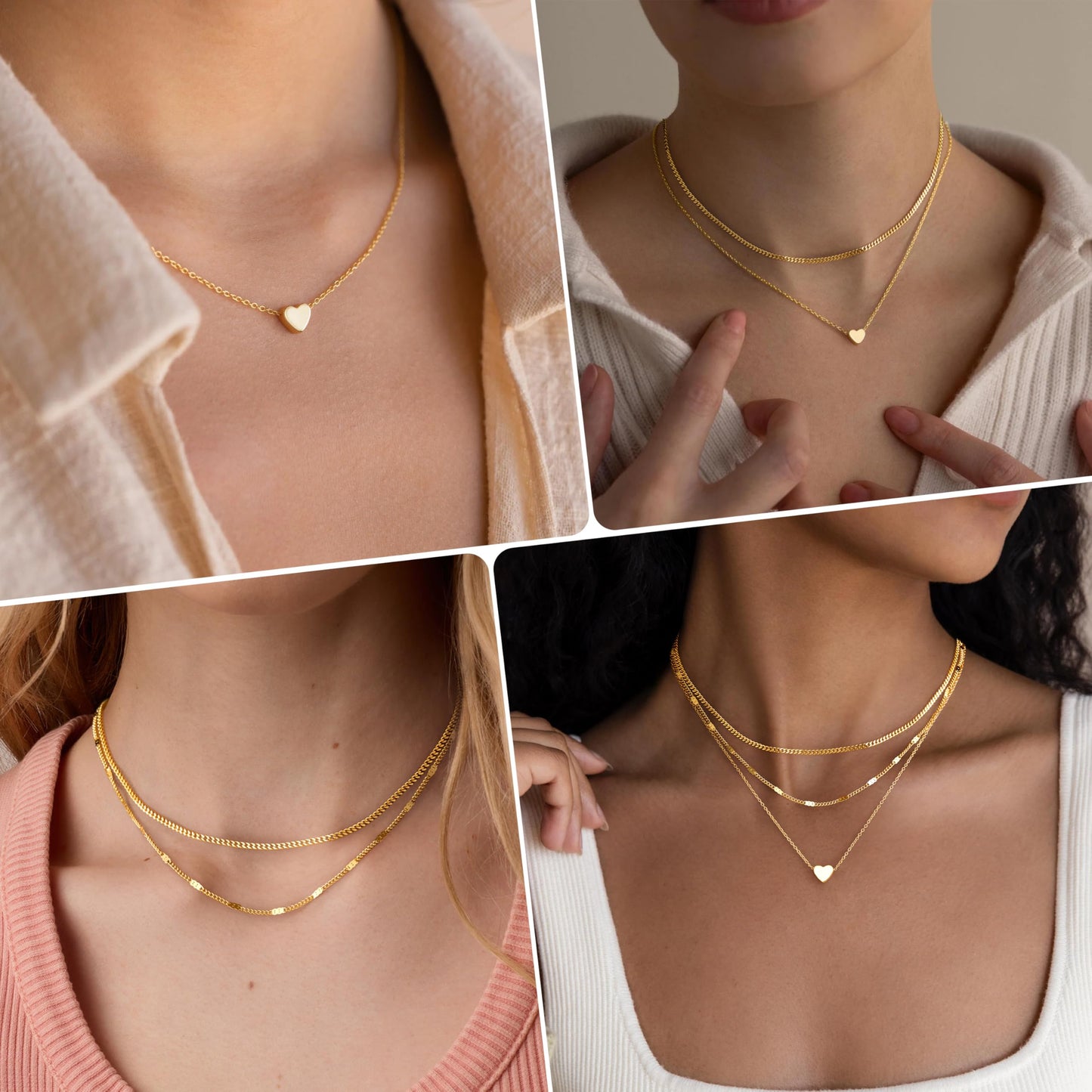 Poxtex Layered Tiny Gold Heart Necklaces for Women, Dainty Stackable Cute Heart Pendant Choker Necklaces, Valentine Gifts for Mom Wife Girlfriend Sister Friend Women Beauty Gifts for Young Women