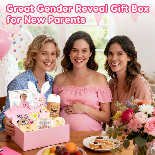Baby Gift Basket for Newborn Girls & Boys, Baby Shower Gift Set for Girl, Newborn Baby Girl Essentials, Welcome Home, Gender Reveal Gifts for New Parents, Pink Gift Box