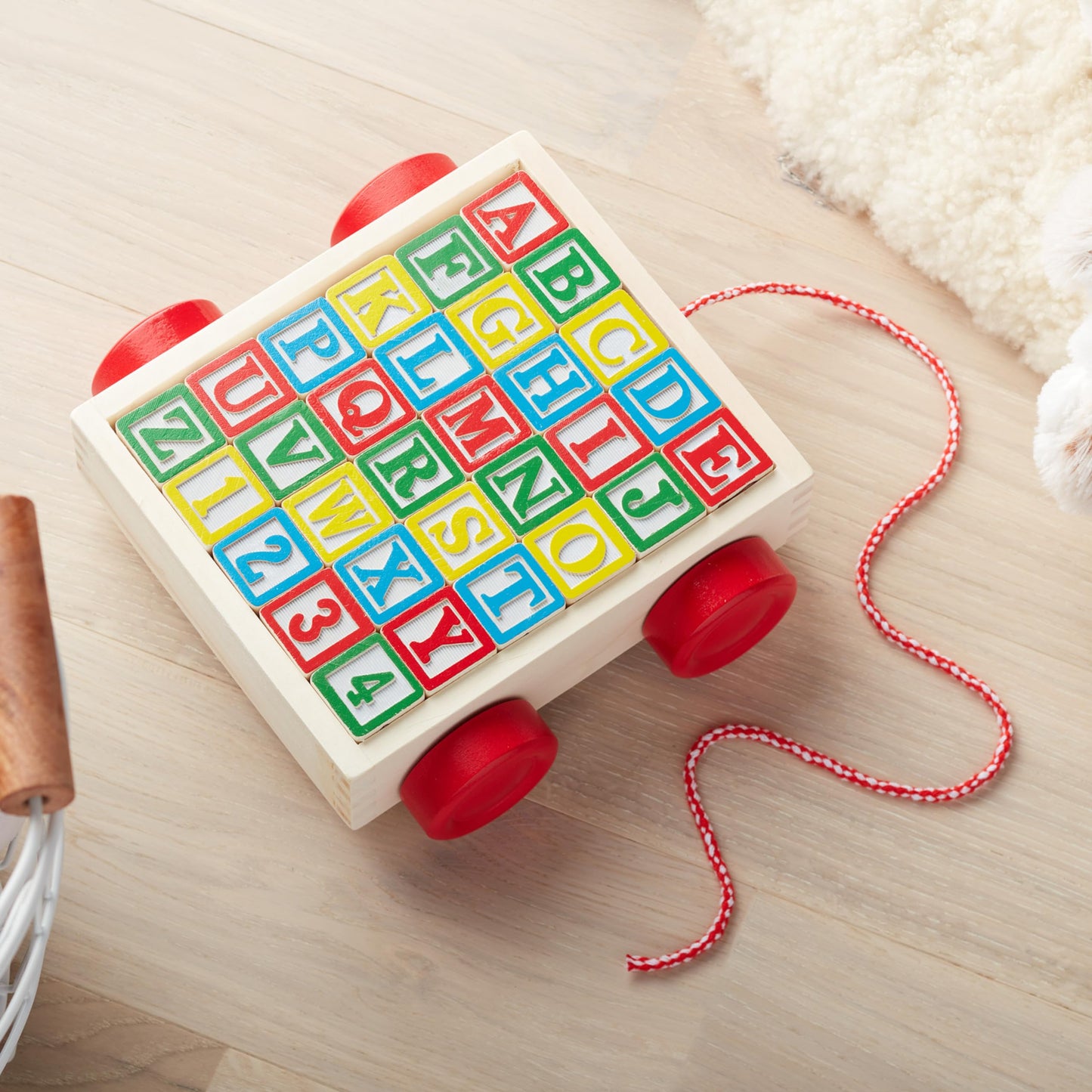 Melissa & Doug Classic ABC Wooden Block Cart Educational Toy with 30 1-Inch Solid Wood Blocks, Multicolor