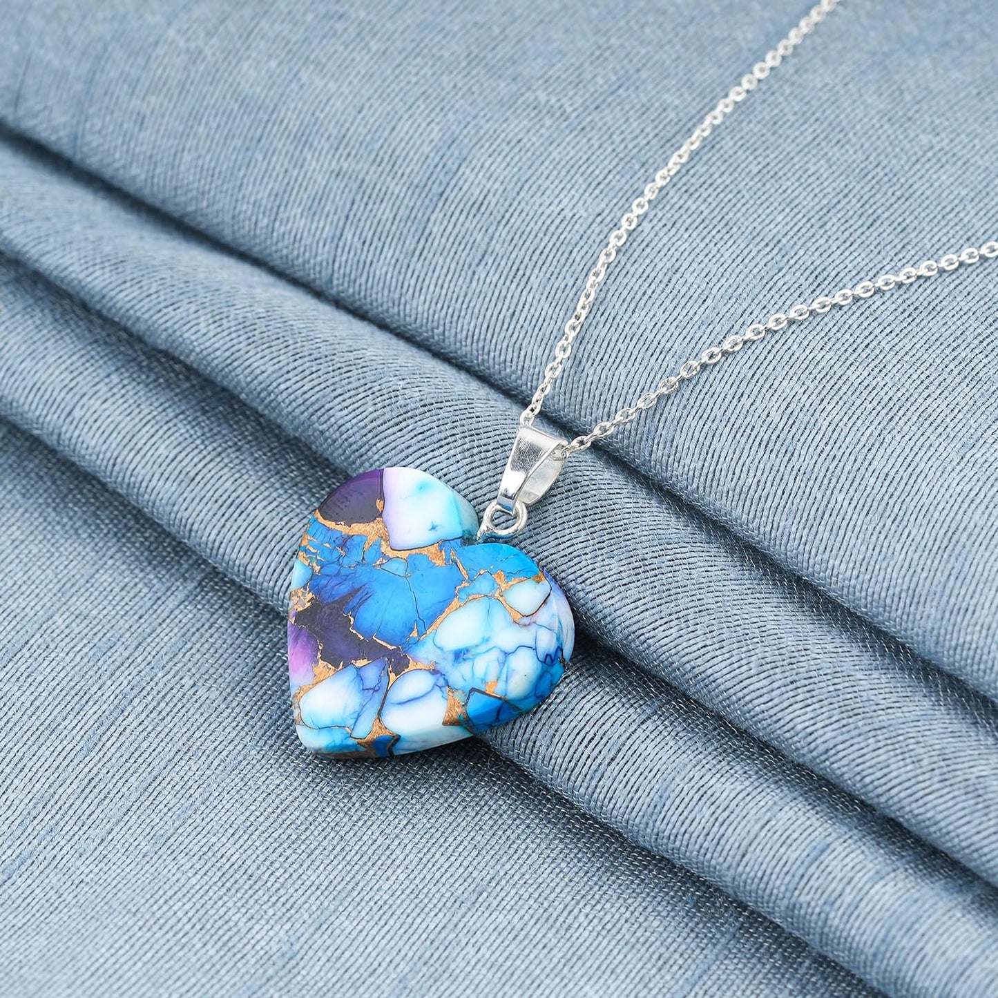 Yashee Natural Violet Oyster Turquoise Heart Shape Crystals Pendant Necklace, Chakra Energy Healing Gemstone, Real Crystal, Top Grade, Dainty Beautiful Women Simple Jewelry