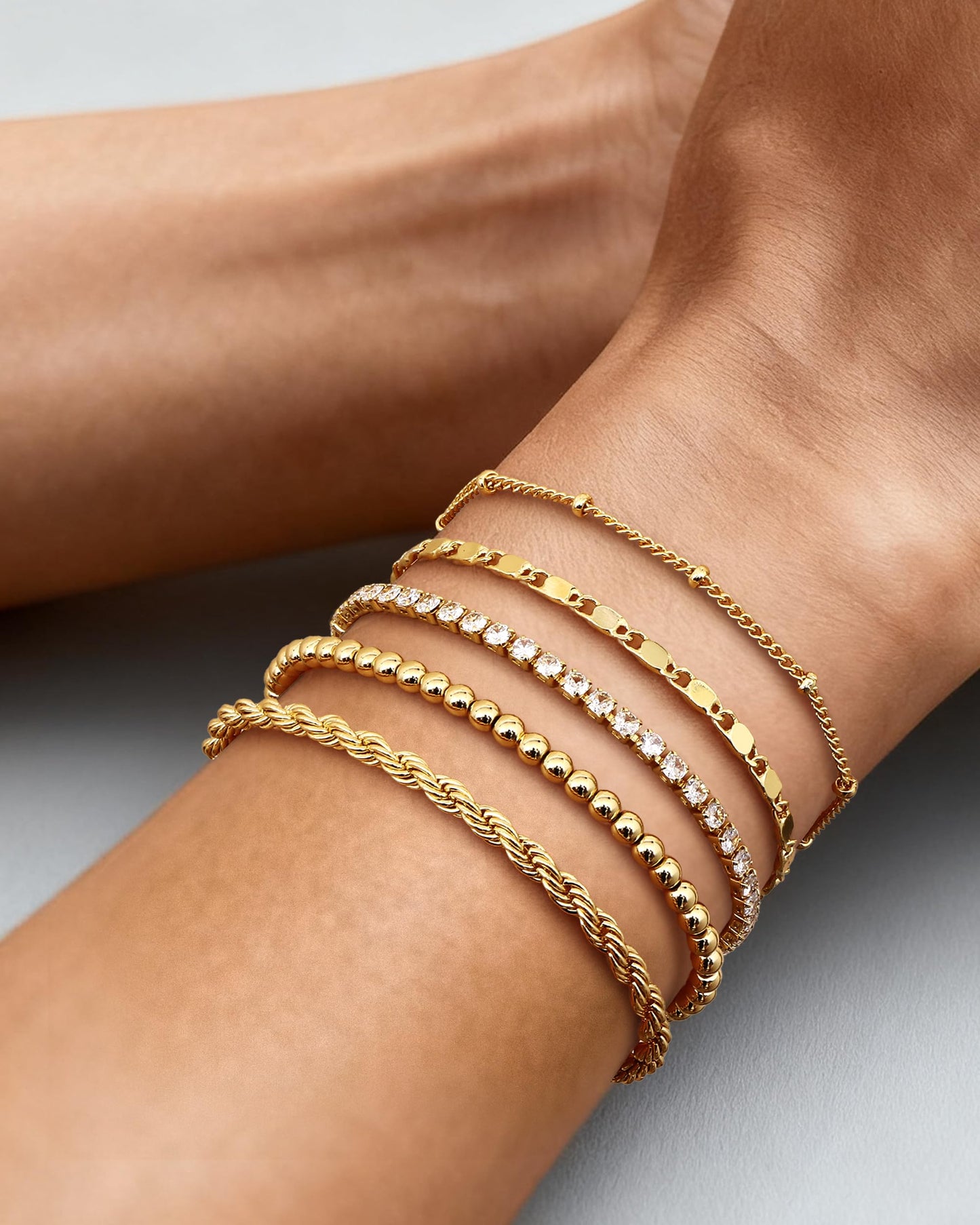TEN MIRO 16k Chunky Gold Plated Bracelets for Women Non Tarnish,Womens Gold Plated Bracelet Stack Layered Chunky Chain Bracelets Waterproof Link Bracelets Rope Tennis Satellite Bead Ball Bracelet Jewelry Gifts for Womens