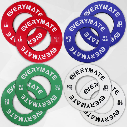 EVERYMATE Fractional Weight Plates Set of 8 Micro Plate Pair 0.25LB 0.5LB 0.75LB 1 LB for Olympic Barbells Strength Training