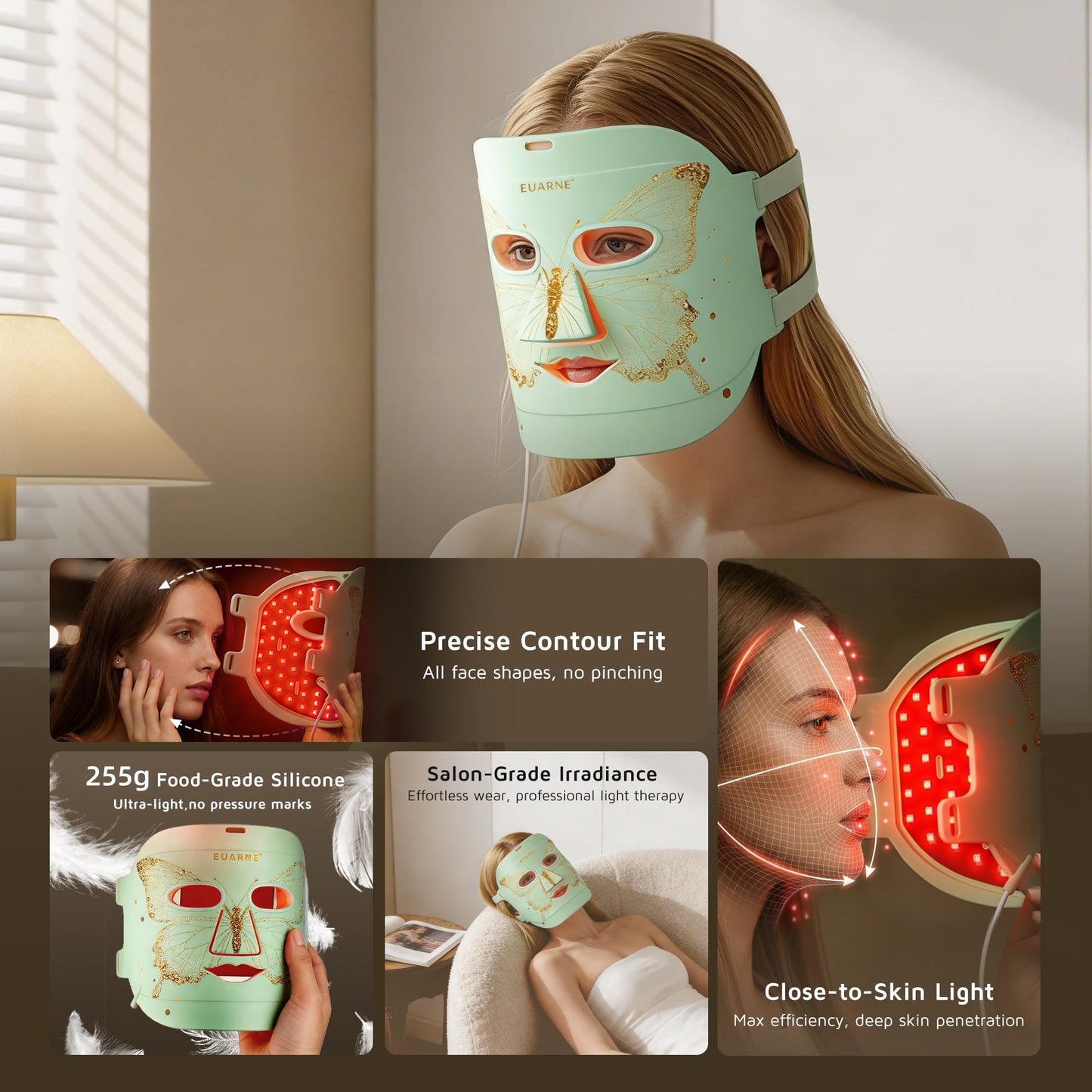 Red Light Therapy for Face, LED Face Mask Light Therapy, 324 LEDs and 4 Modes Light Therapy Mask, Infrared Face Mask Light Therapy and Red & Blue Dual-Light for Wrinkles, Fine Lines and Blemishes