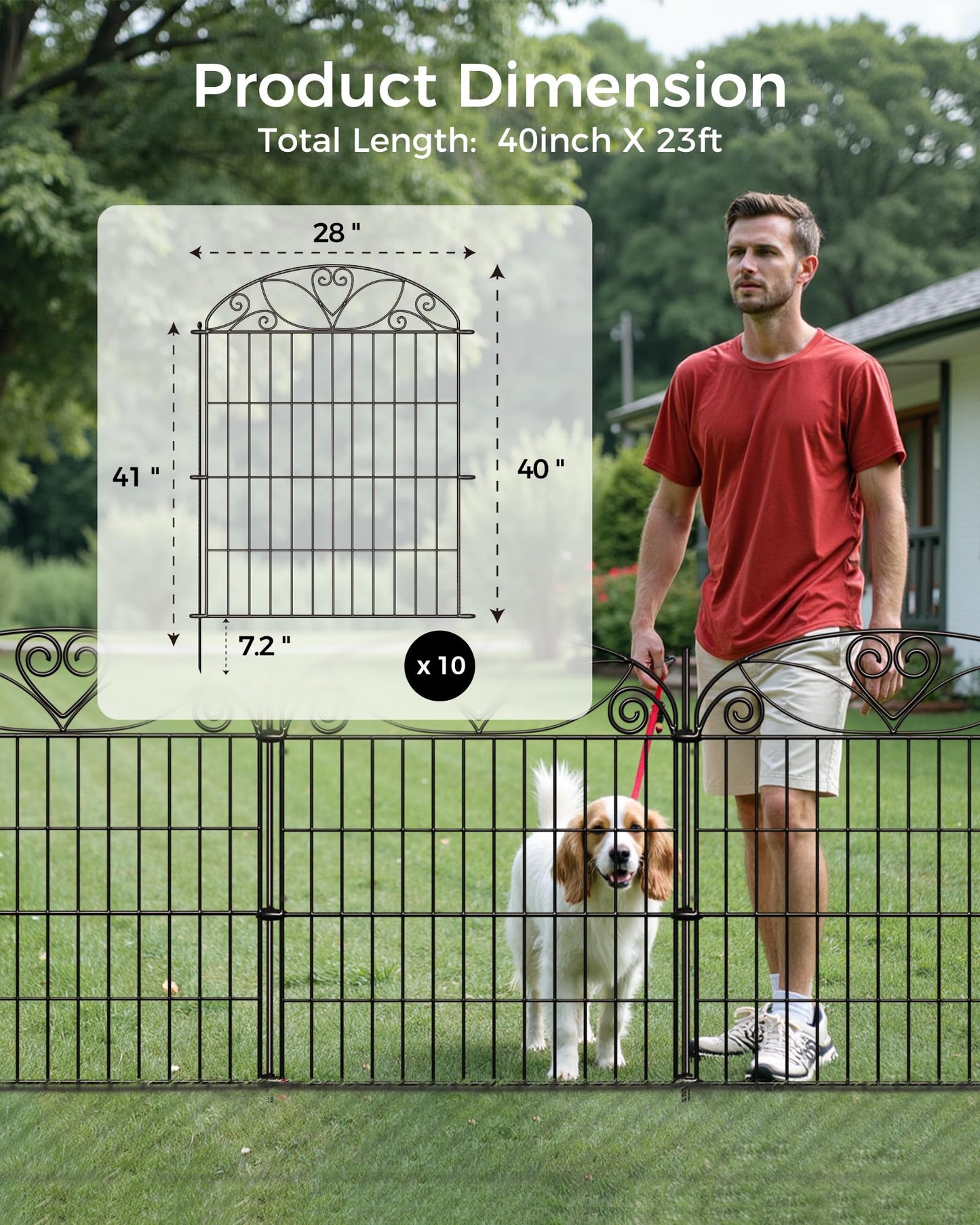 Mars Explo 10 Panels No Dig Decorative Outdoor Garden Fence, 40 in(H) X 23.6 ft(L) Animal Barrier Fencing, Rustproof Portable Fence, Temporary Dog Fence Outdoor for Yard, Outside, Backyard, Patio