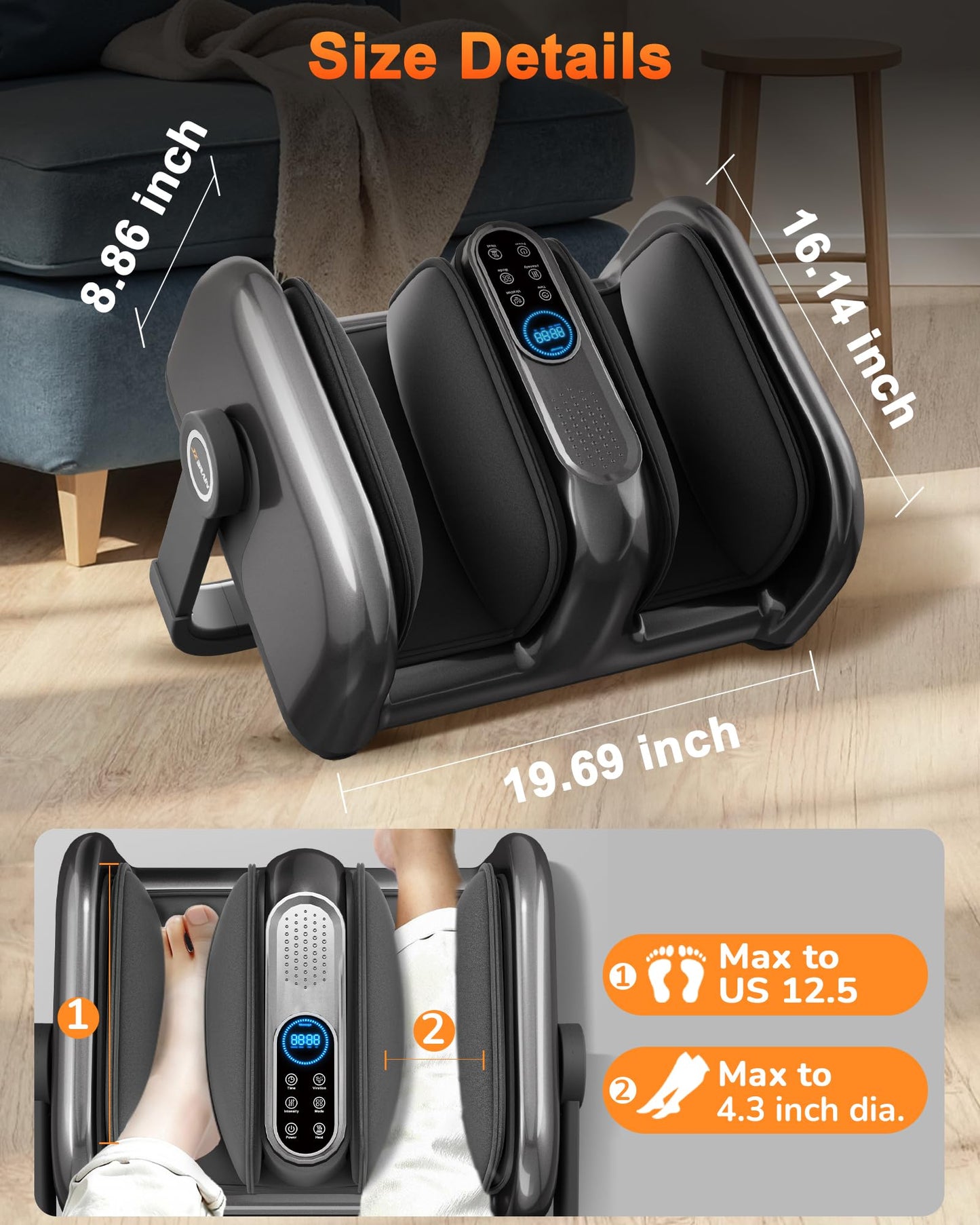 JZBRAIN Shiatsu Foot Massager Machine with Heat : Deep Kneading Calf Massager with Vibration for Plantar Fasciitis, Neuropathy, Pain Relief, Circulation for Home and Office Use