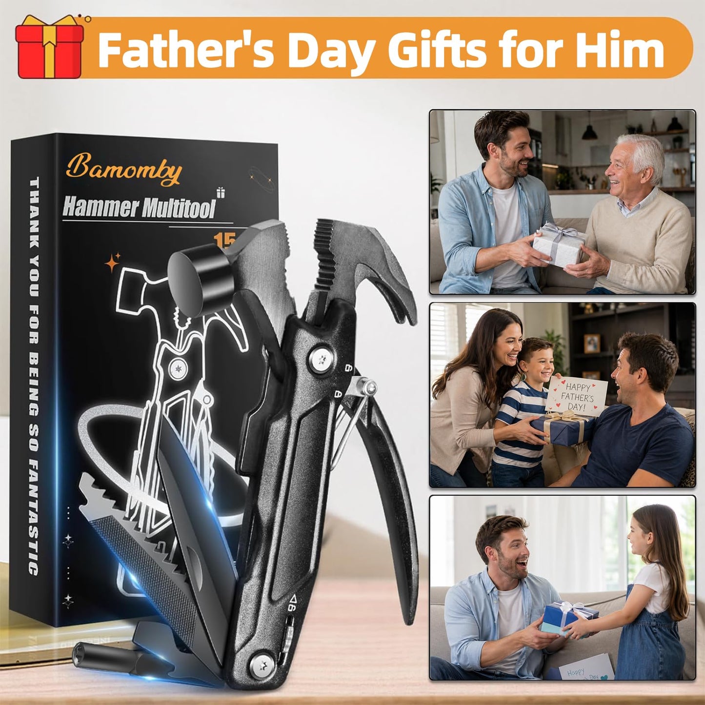 Gifts for Him, Hammer Multitool 15 in 1, Gifts for Men Boyfriend, Anniversary Birthday Fathers Valentines Gifts for Adults Dad Husband Grandpa, Outdoor Camping Accessories Survival Gear Cool Gadgets