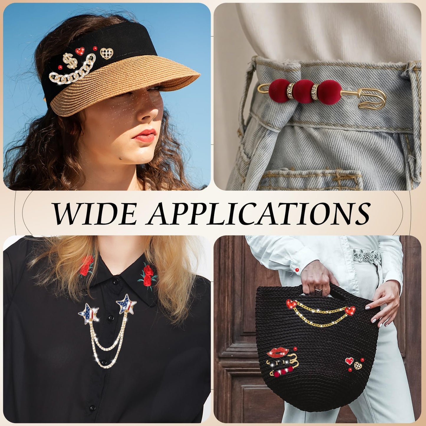 Auliand 137 Pcs Junk Socks Charms Kit, Brooches and Pins for Women, Shoe Charms with Pearl Safety Pins and Brooch Buttons, Teen Girl DIY Accessories for Decorating Socks, Clothes (Black & Red)