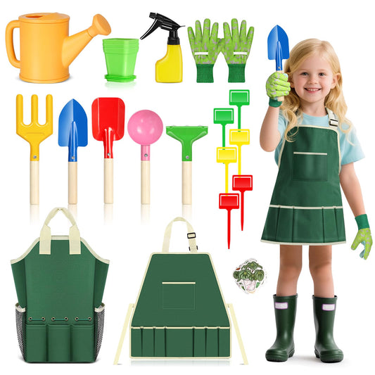Kids Gardening Tool Set, 20PCS Gardening Toys Includes Metal Rake,Fork,Trowel,Apron,Gloves,Watering Can,Tote Bag, Garden Tool Kit for Kids, Outdoor Toys Gift for Boys Girls