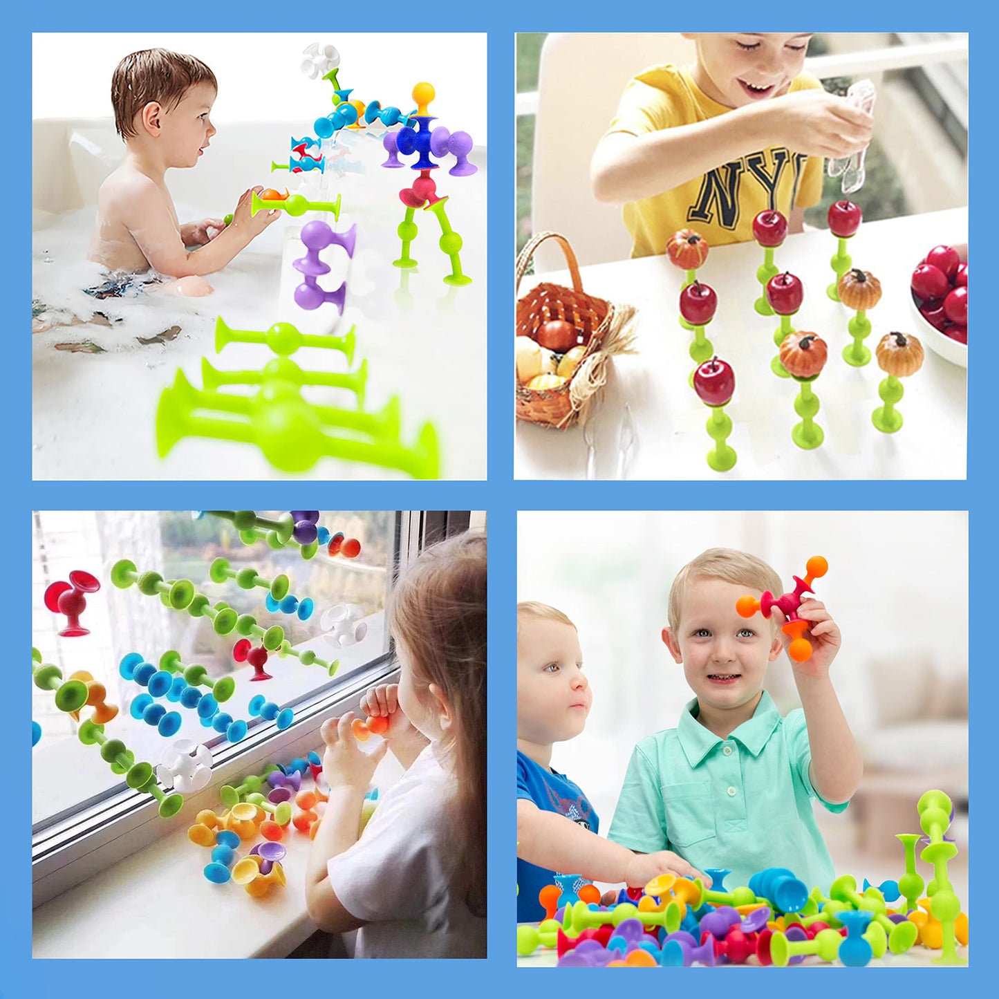 48 Piece Suction Cup Toys Construction Set - Silicone Building Blocks DIY Fun Bath Toys for Kids Ages 1-3, travel essentials for toddlers 1-3, Darts Sucker Toy with Toddler Road Trip Essentials