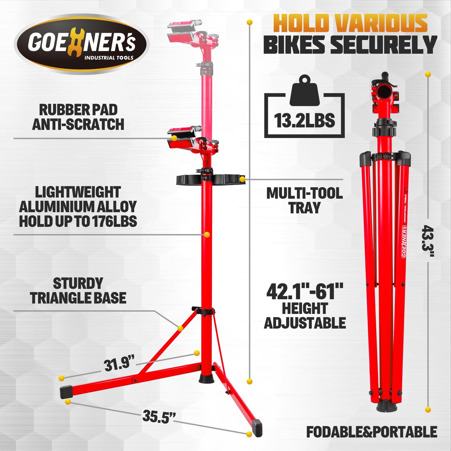 Keoslpy Upgraded Bike Repair Stand Max 176 lbs, Heavy Duty Bicycle Repair Stand, Portable Aluminum E Bike Stand Manintenance Workstand for Any Bike, Heavy E-Bike, Mountain Bike and Road Bike, Red